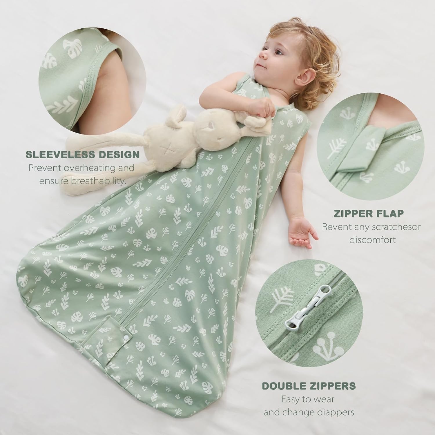 Thumbnail 3 de Mosebears Baby Summer Sleeping Bag 0.5 Tog 0-6 Months (2 Pack, Green, Size S)