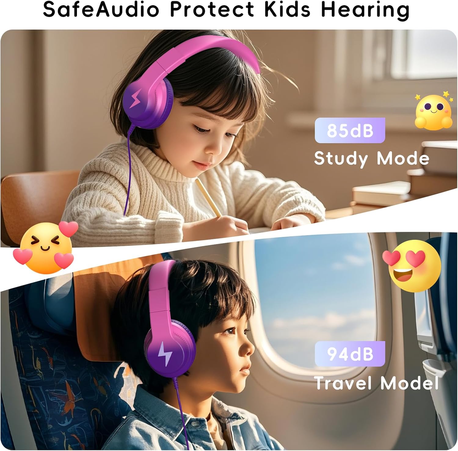 Thumbnail 1 de Candy Bila Kinder-Kopfhörer mit Kabel (85/94 dB) und HD-Mikrofon – faltbar, Over-Ear, Lila-Rosa Farbverlauf