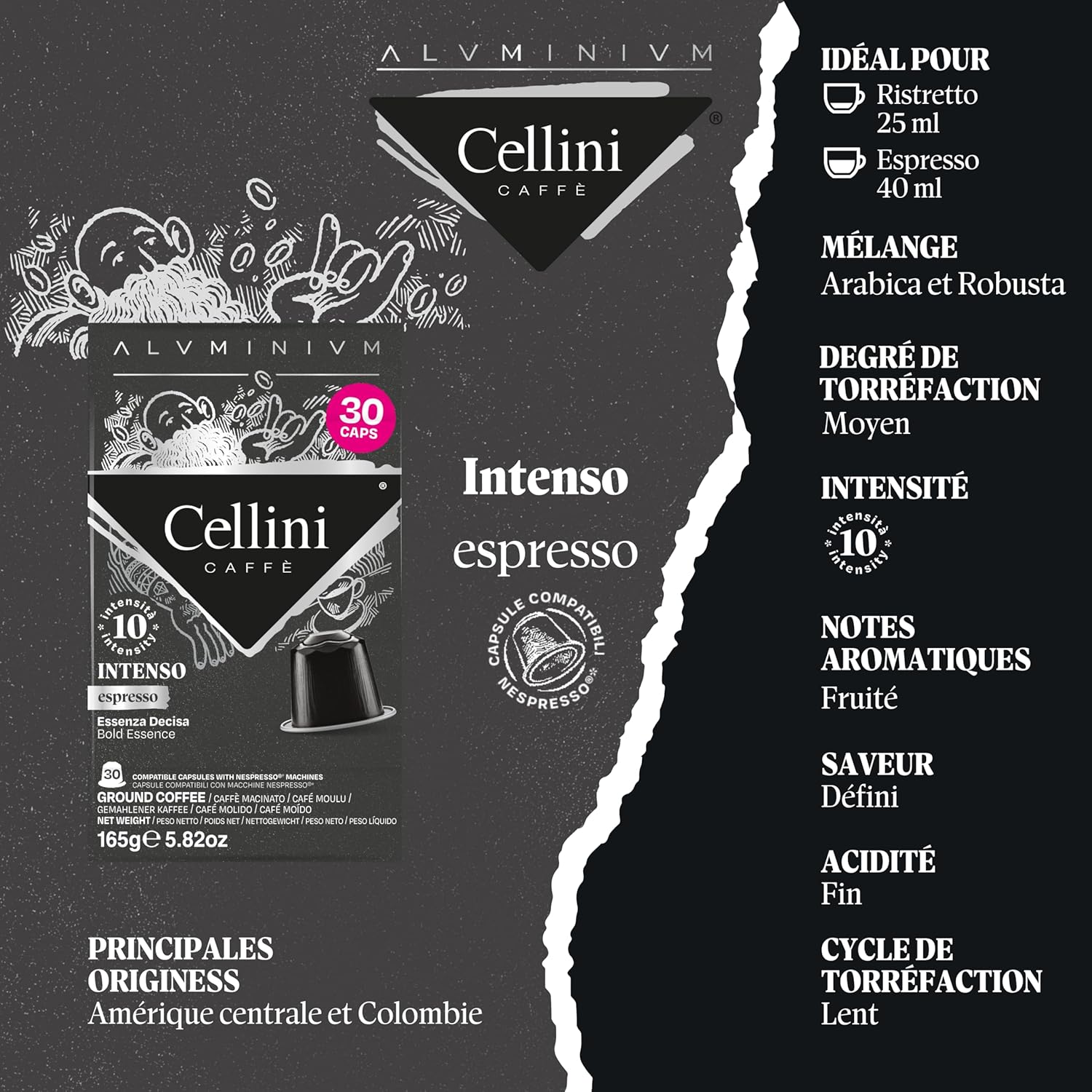 Detalle de Café Cellini Capsules Aluminium Compatibles Nespresso – Kit de dégustation 120 pcs