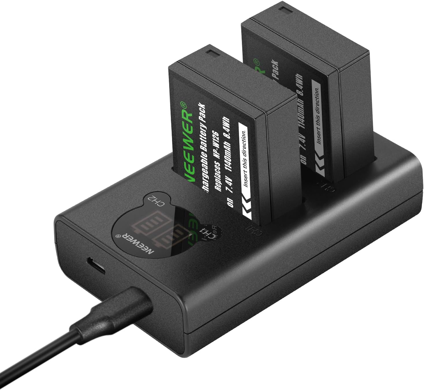 Detalle de NEEWER Replacement Battery and Charger Set for NP-W126/NP-W126s (2 Pack) for Fuji X Series
