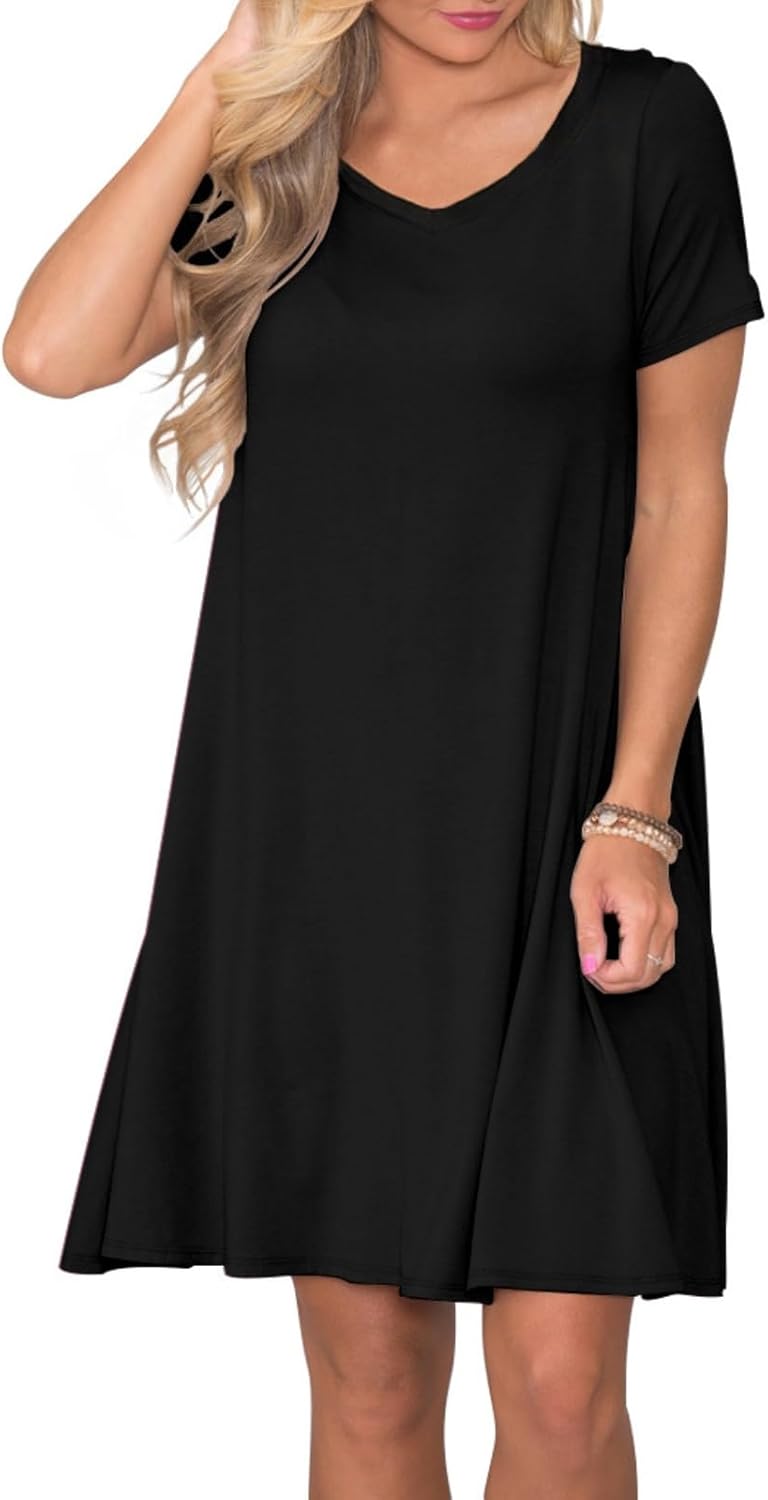 Thumbnail 1 de lionstill Women's Casual T-Shirt Dress Swing Dress with Pockets (V-Neck, Short Sleeve)