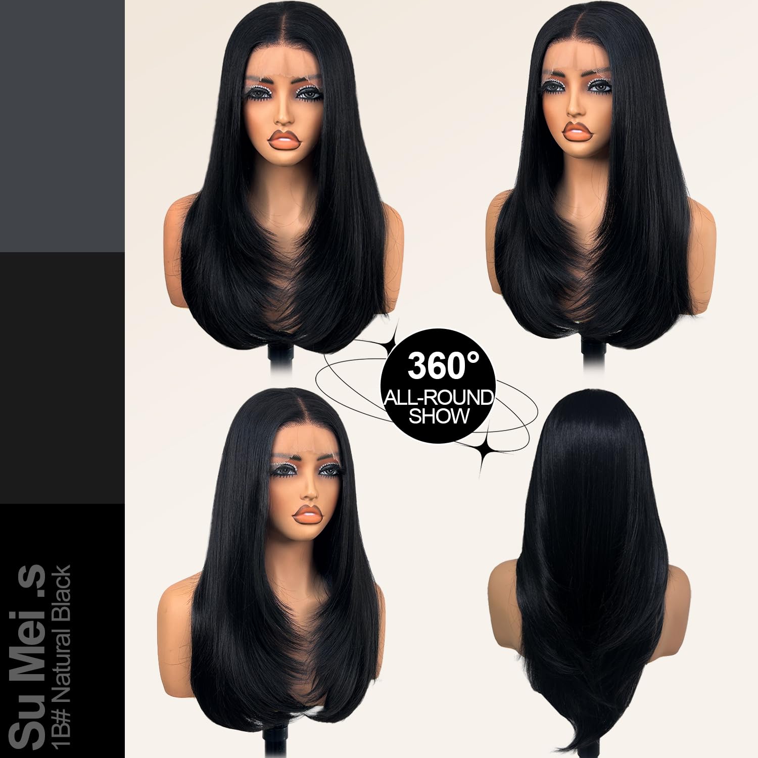Detalle de Glueless Synthetic Lace Front Wig 26 Inches – 13x5x1 HD Lace, Natural Black (#1B) for Black Women