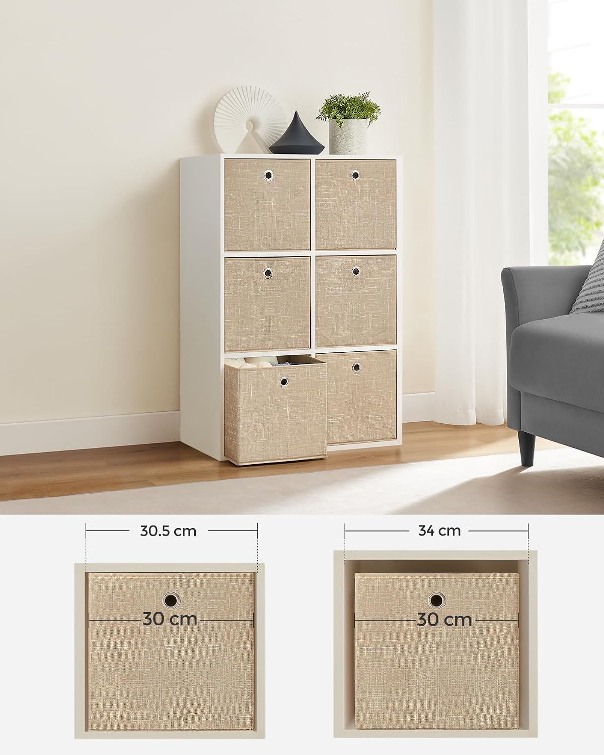 Detalle 1 de SONGMICS RFB006K03 – składane pudełka z uchwytem, 6 szt., 30 × 30 × 30 cm