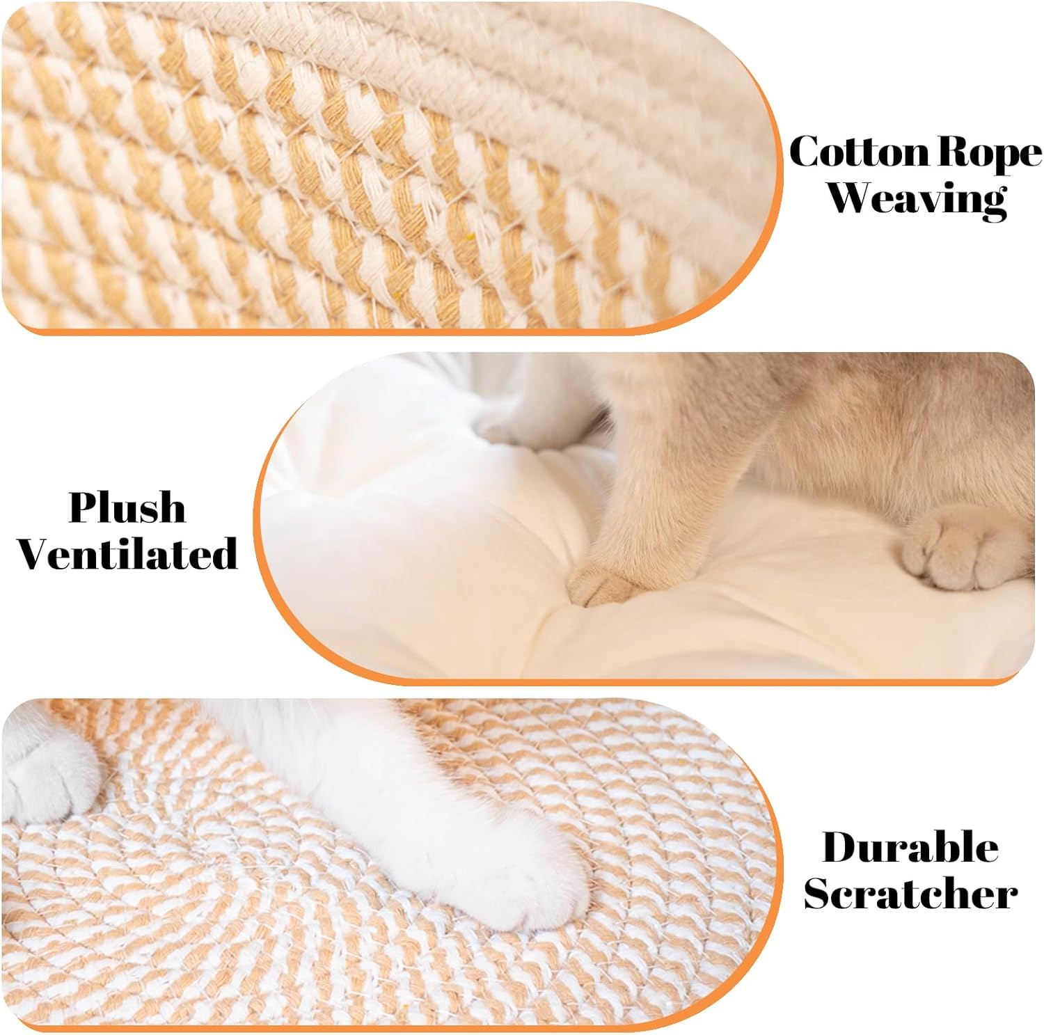 Detalle de CheerPals Cat Bed with Cushion, 47 cm: All‑Season Cotton Rope Basket for Cats
