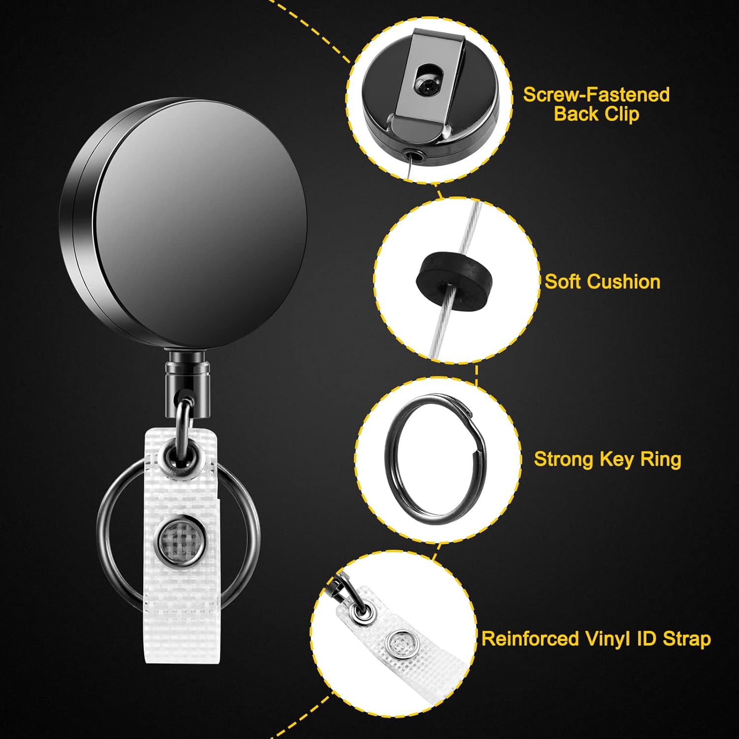 Thumbnail 1 de 2 Pack Heavy Duty Retractable Badge Reels – Premium Metal Holder with Belt Clip and Key Ring