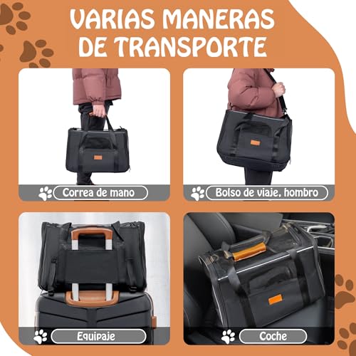 Thumbnail 3 de T-LOVENDO.ES Transportín para perros y gatos transpirable con colchón y tres puertas (12x44x24 cm)