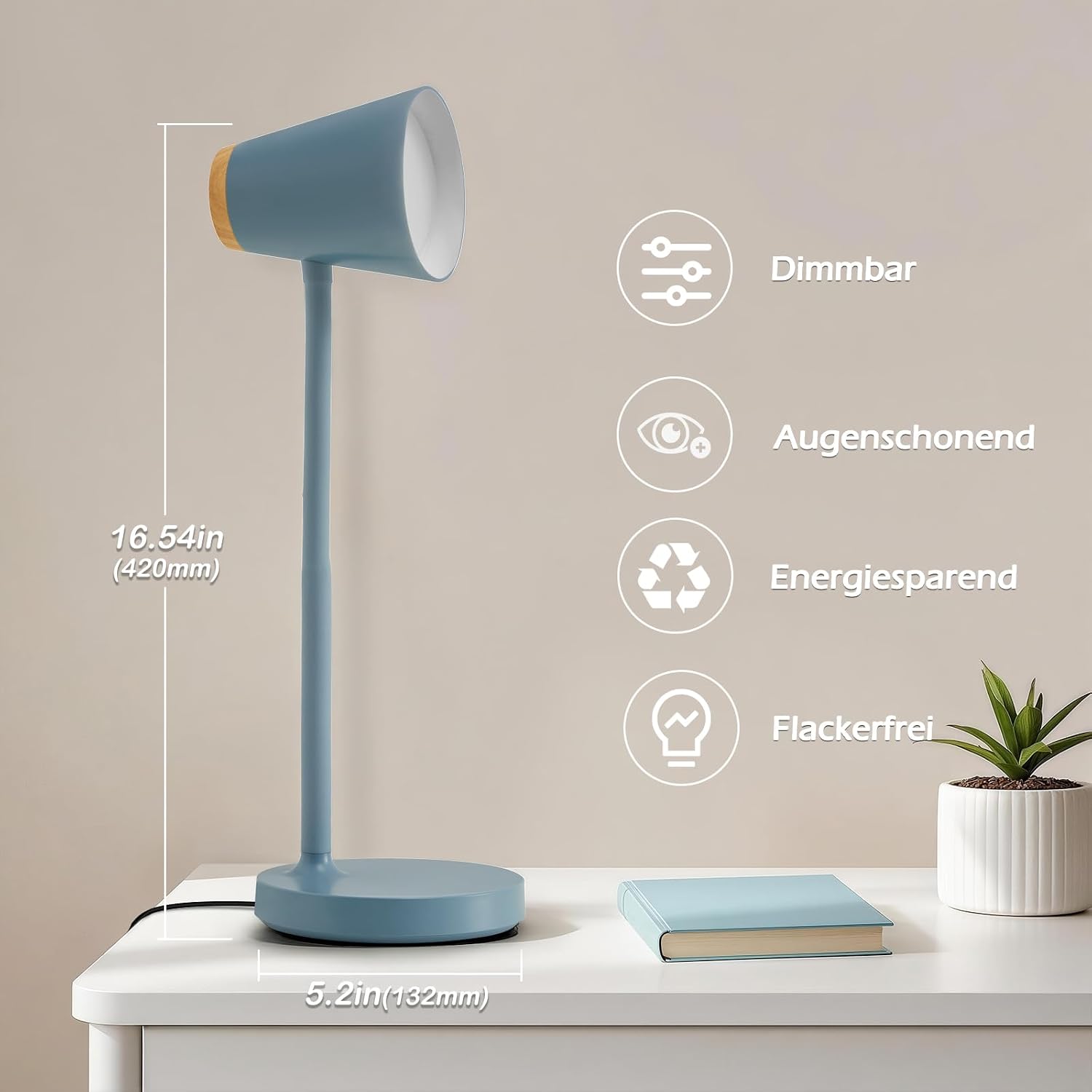 Detalle de GyroVu LED-Schreibtischlampe mit Touch-Dimmung und flexiblem Gänsehals (blau)