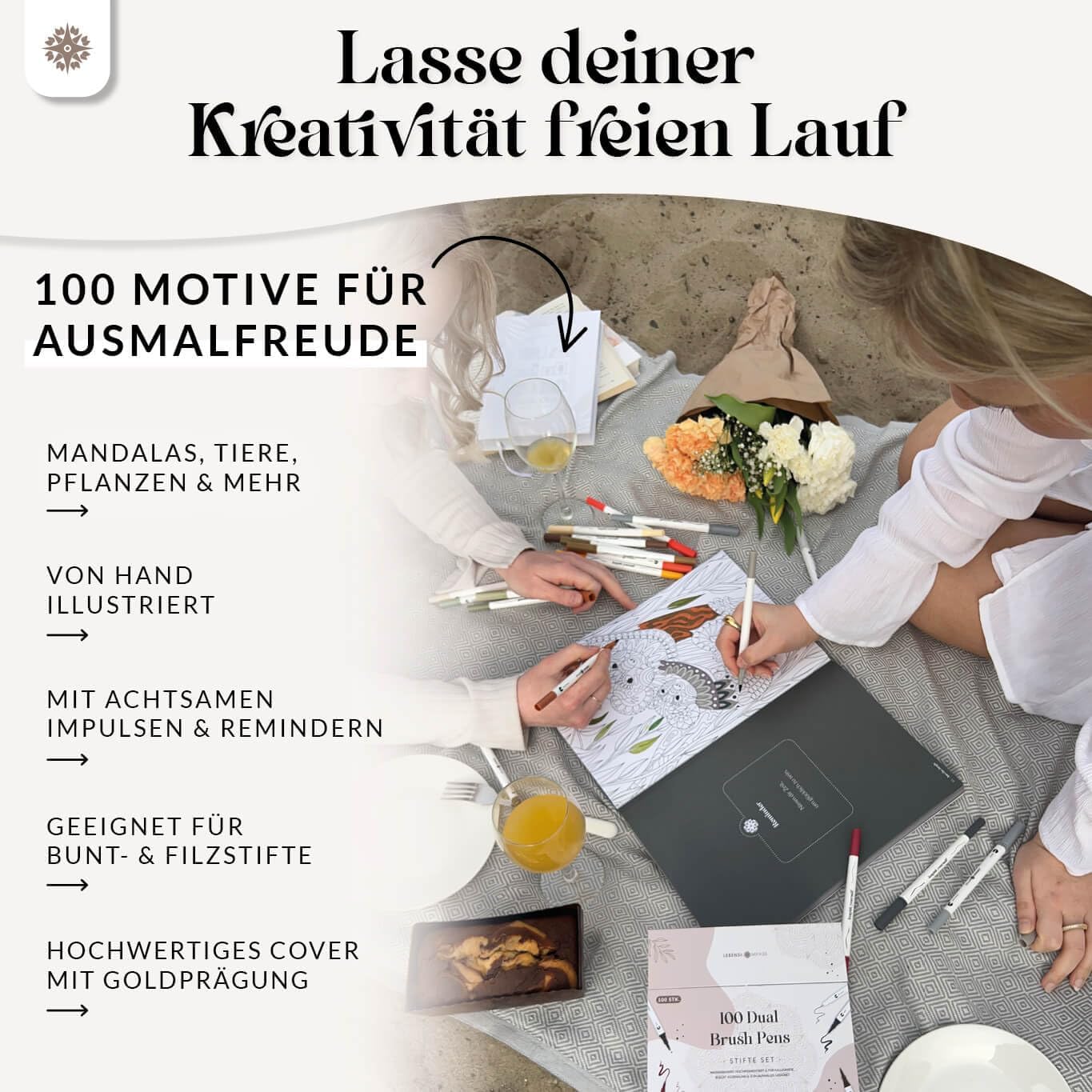 Detalle 2 de Lebenskompass Malbuch 100 Motive Entspannung 📘