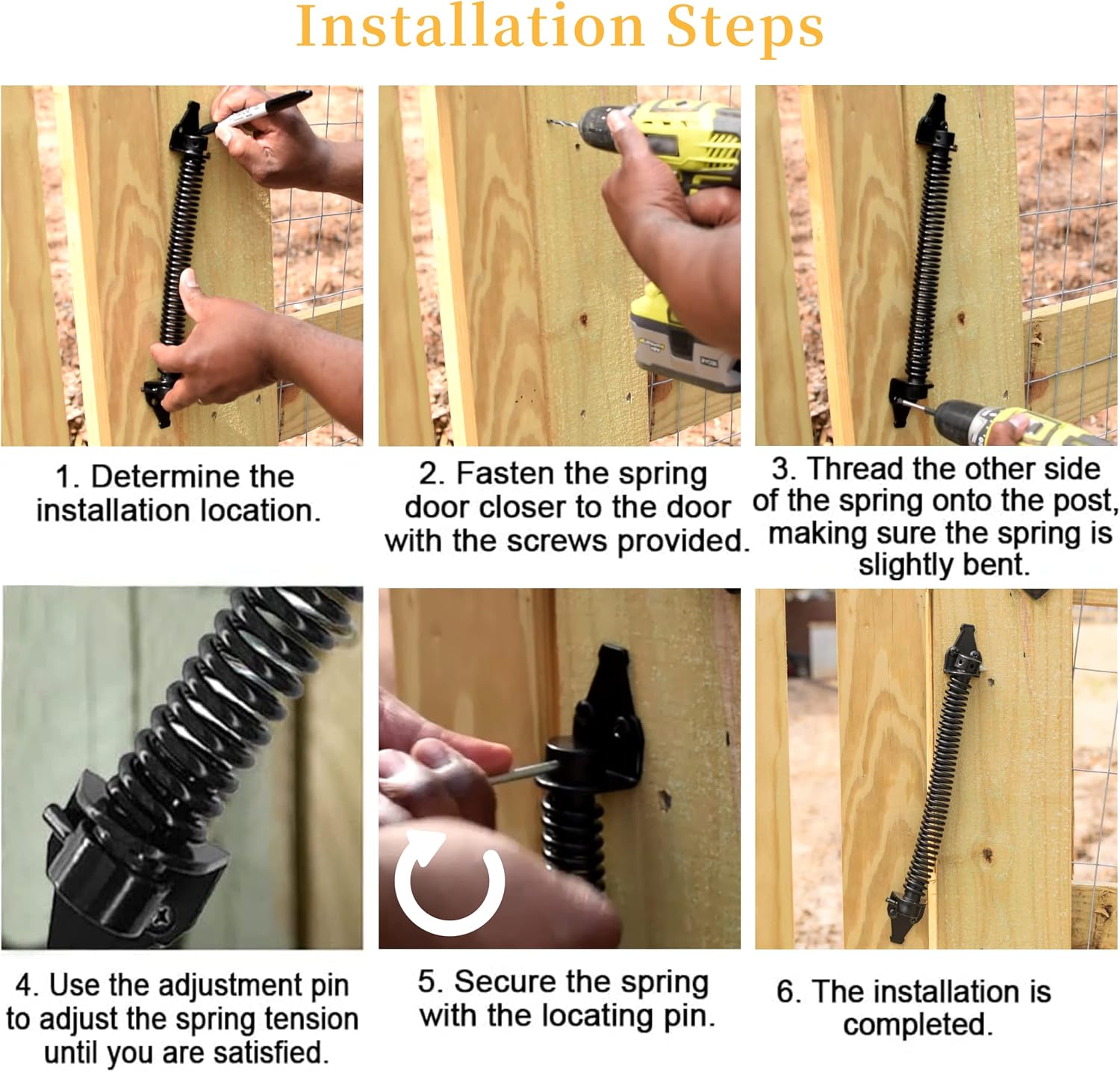 Detalle 2 de 14 Inch Self-Closing Gate Spring Hardware for Wooden Gates – Adjustable, Durable Black Gate Closer