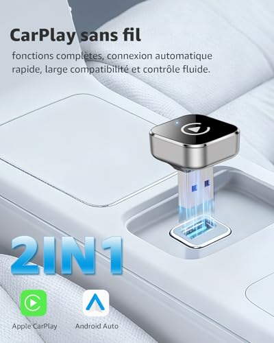 Thumbnail 1 de Adaptateur CarPlay et Android Auto sans Fil 2-en-1 Ancvet – Mini dongle Plug & Play