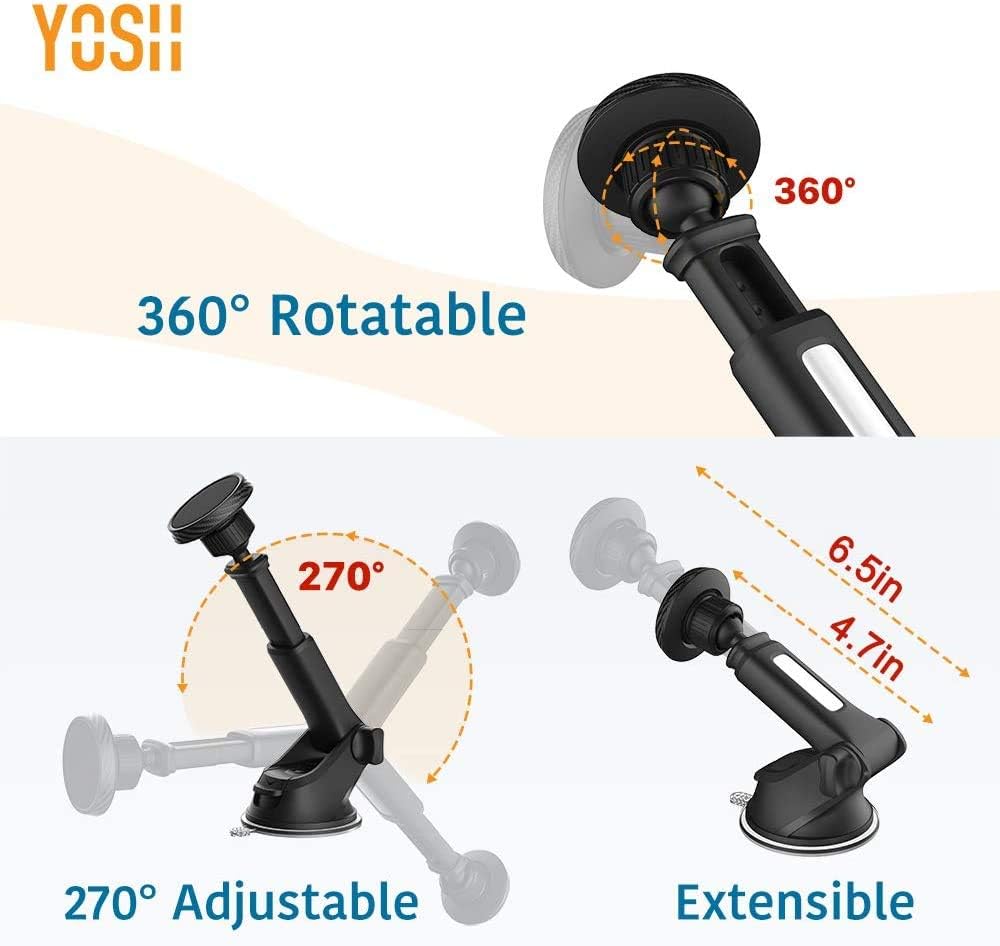 Thumbnail 3 de YOSH Magnetic Phone Holder for Dashboard & Windscreen with 6 Strong Magnets and Washable Suction Cup