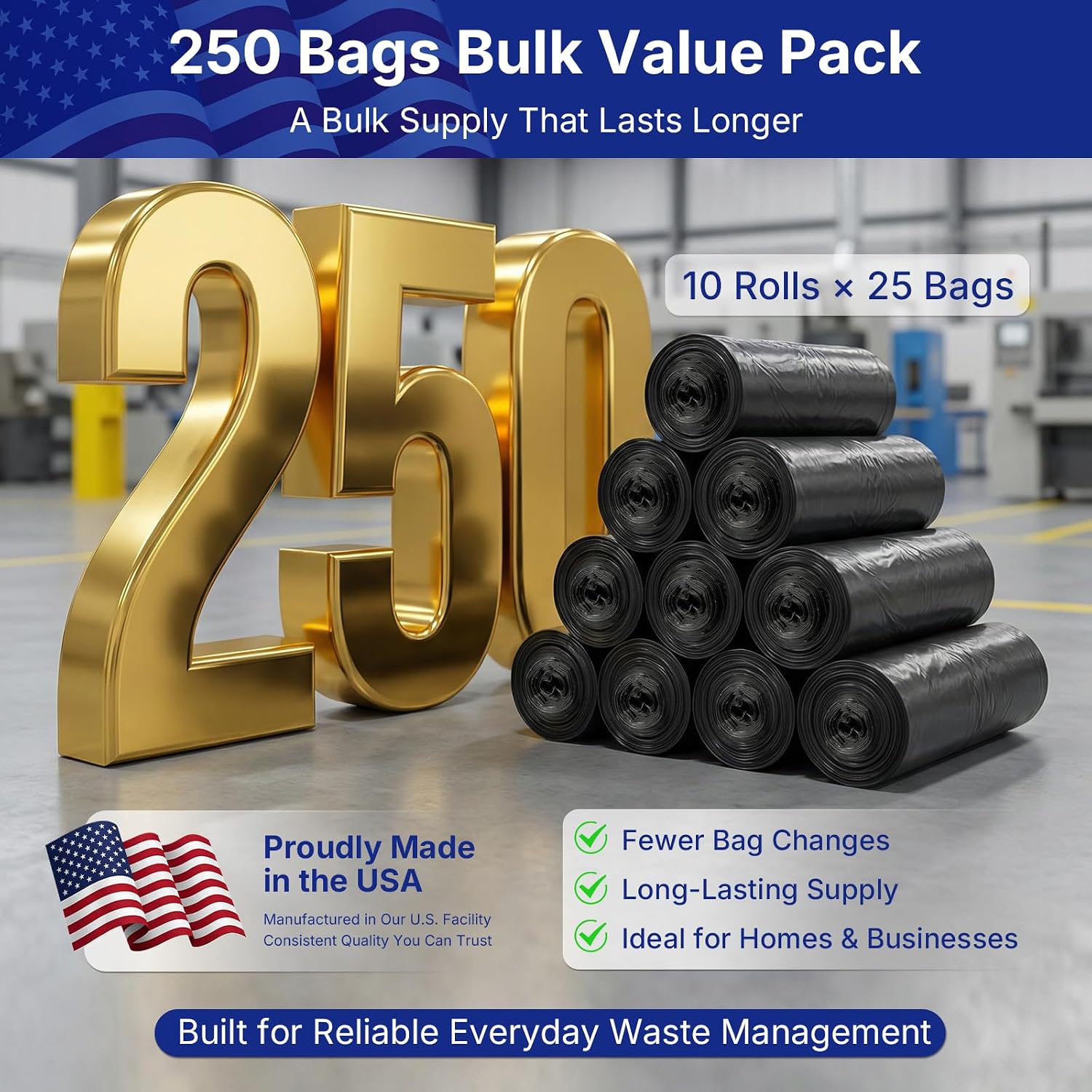 Thumbnail 3 de METRONIC 30-33 Gallon Black Trash Bags — 0.6 Mil, 250 Count, 32" x 38" (Made in USA)
