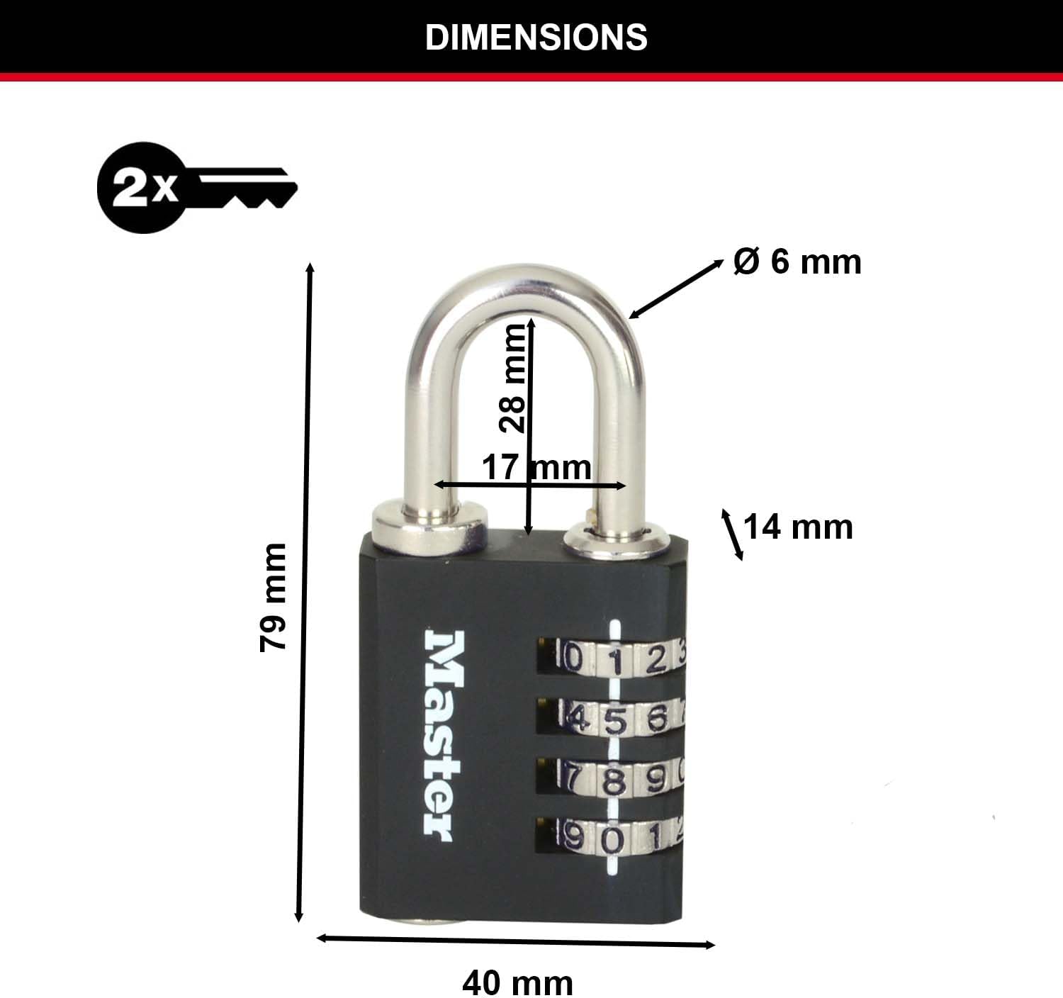 Thumbnail 2 de Master Lock Zinc 7641EURDBLK lucchetto combinazione 78 mm
