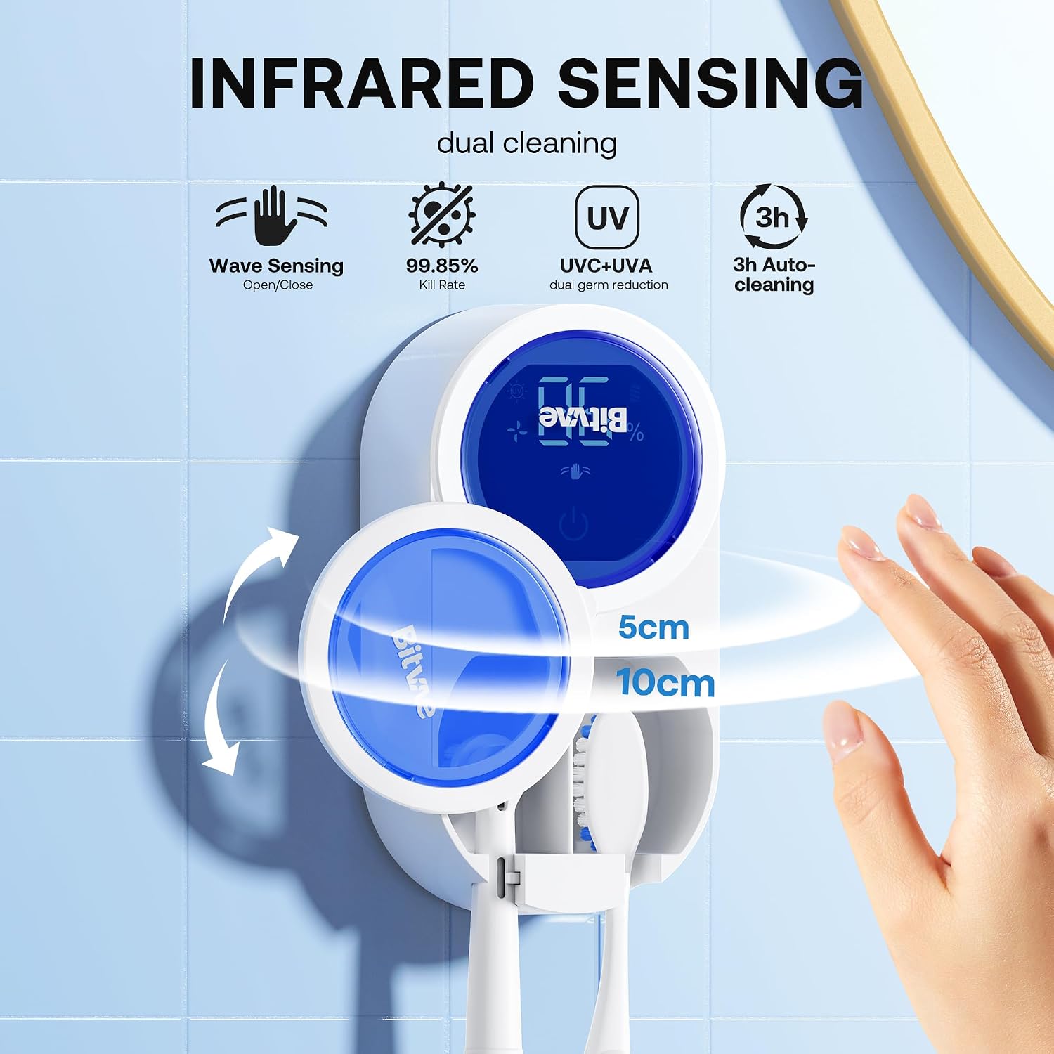 Detalle de Bitvae cleaning 2.0 Toothbrush Holder with Infrared Sensor and UVA+UVC Cleaning