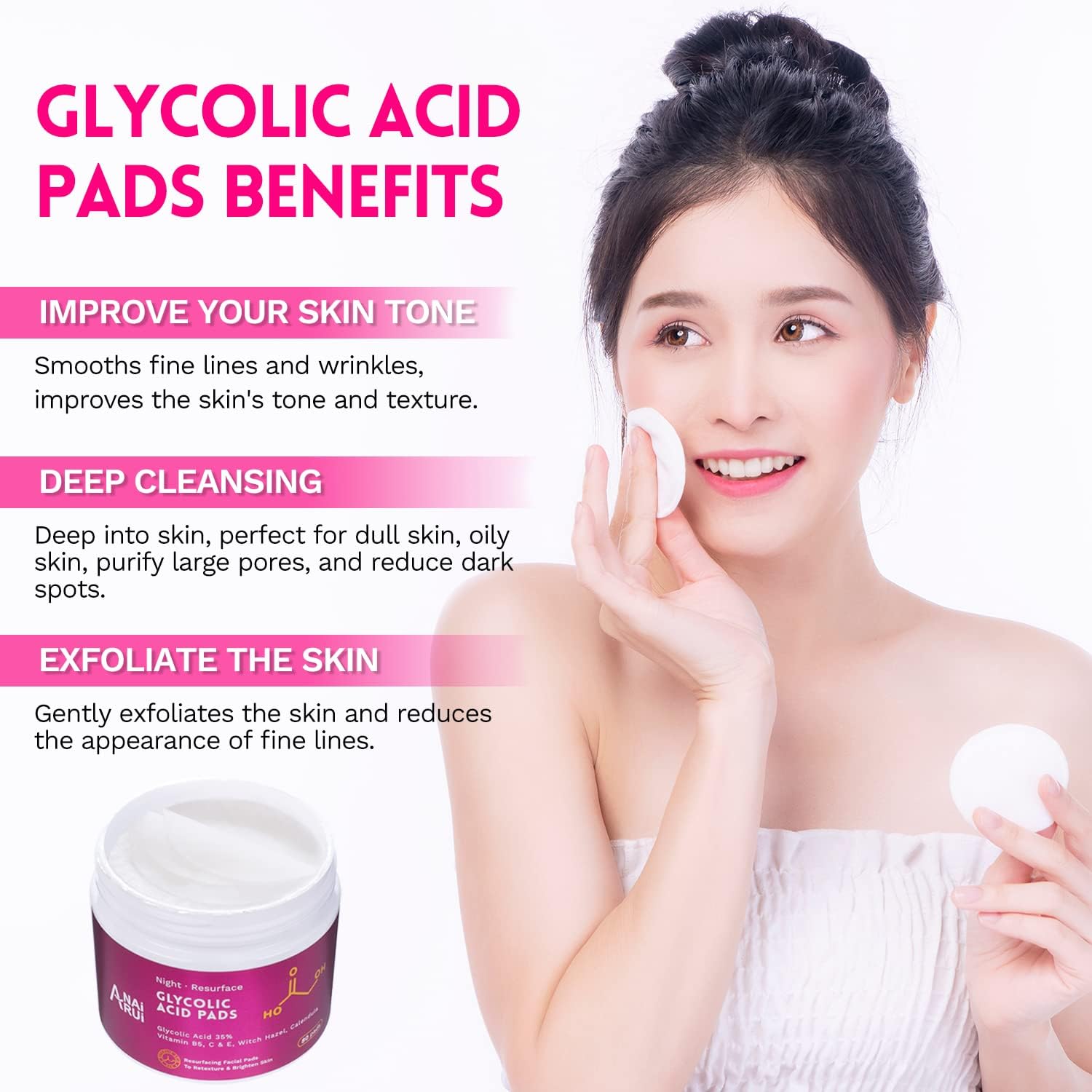 Detalle de ANAiRUi Niacinamide Toner Pad con PHA e LHA, glutatione e PHA/LHA esfolianti viso – 50 pad
