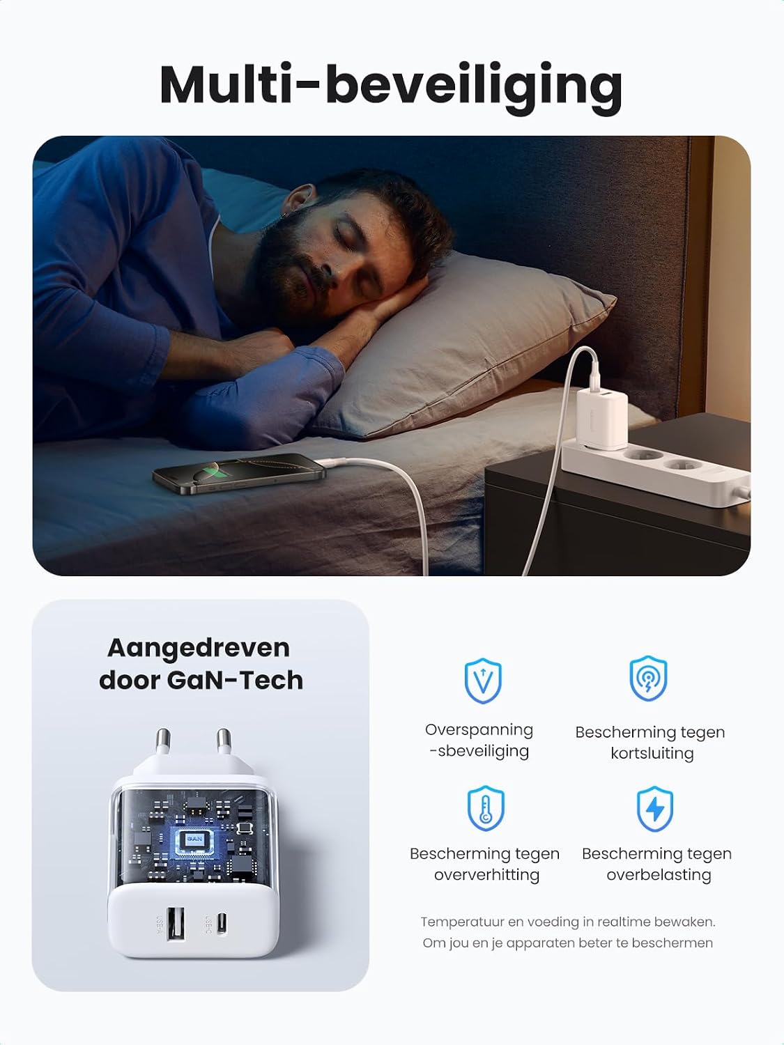 Detalle de UGREEN 20W USB-C-lader, 2-pack met USB-C- en USB-A-poort