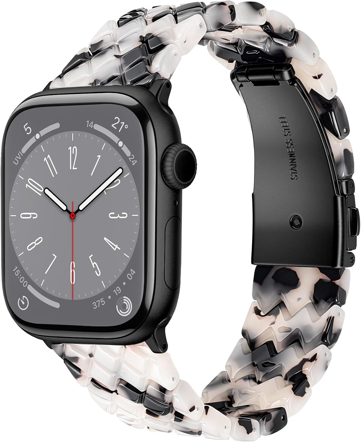 Detalle de V.R.HOPE Harz Armband für Apple Watch – Damen, 38–49 mm, Schwarz Blumen, Schlangenhaut