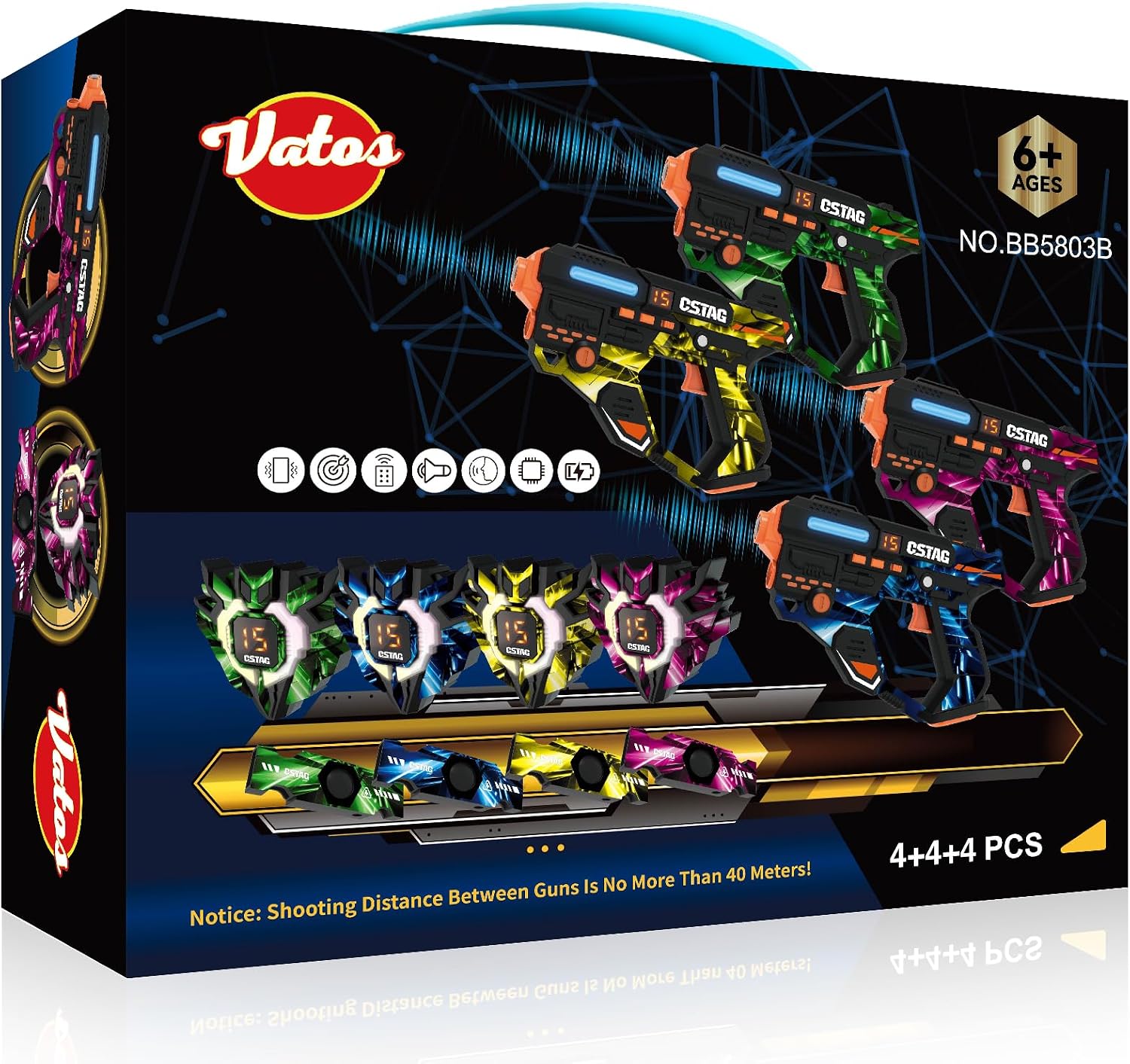 Detalle de VATOS Rechargeable Laser Tag Set of 4 Players (360° sensors, 2.4GHz, Type-C charging)