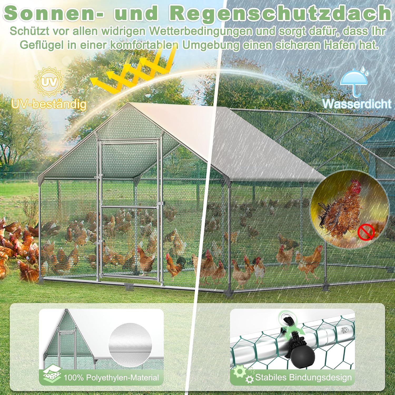 Detalle de LZQ LZQ-HAG8344A kippenren 3 x 2 x 2 m met verzinkt staal en PE-dak