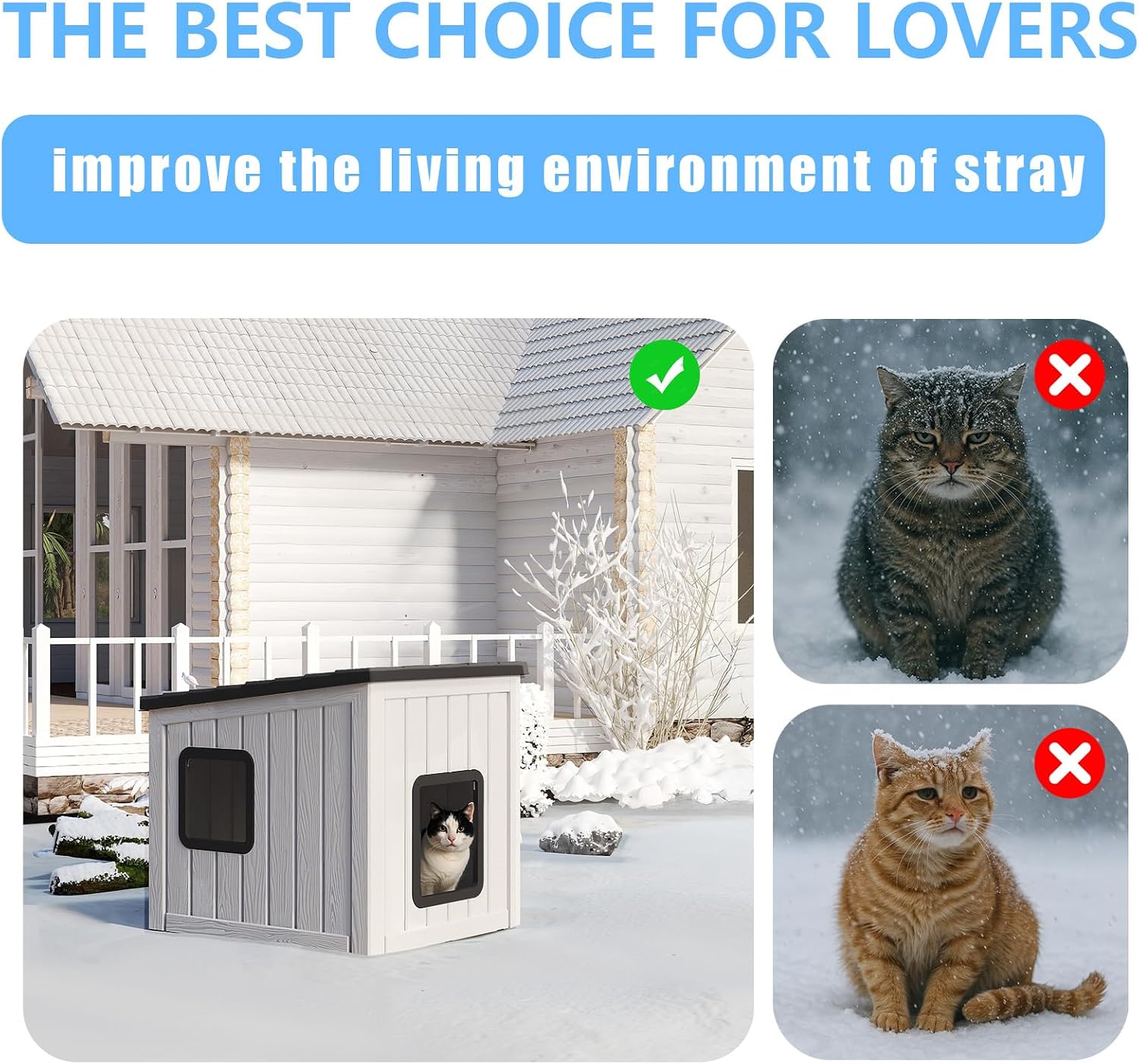 Detalle 2 de DRATO 118 Double-Decker Outdoor Cat House with PP Body and Sloped Roof