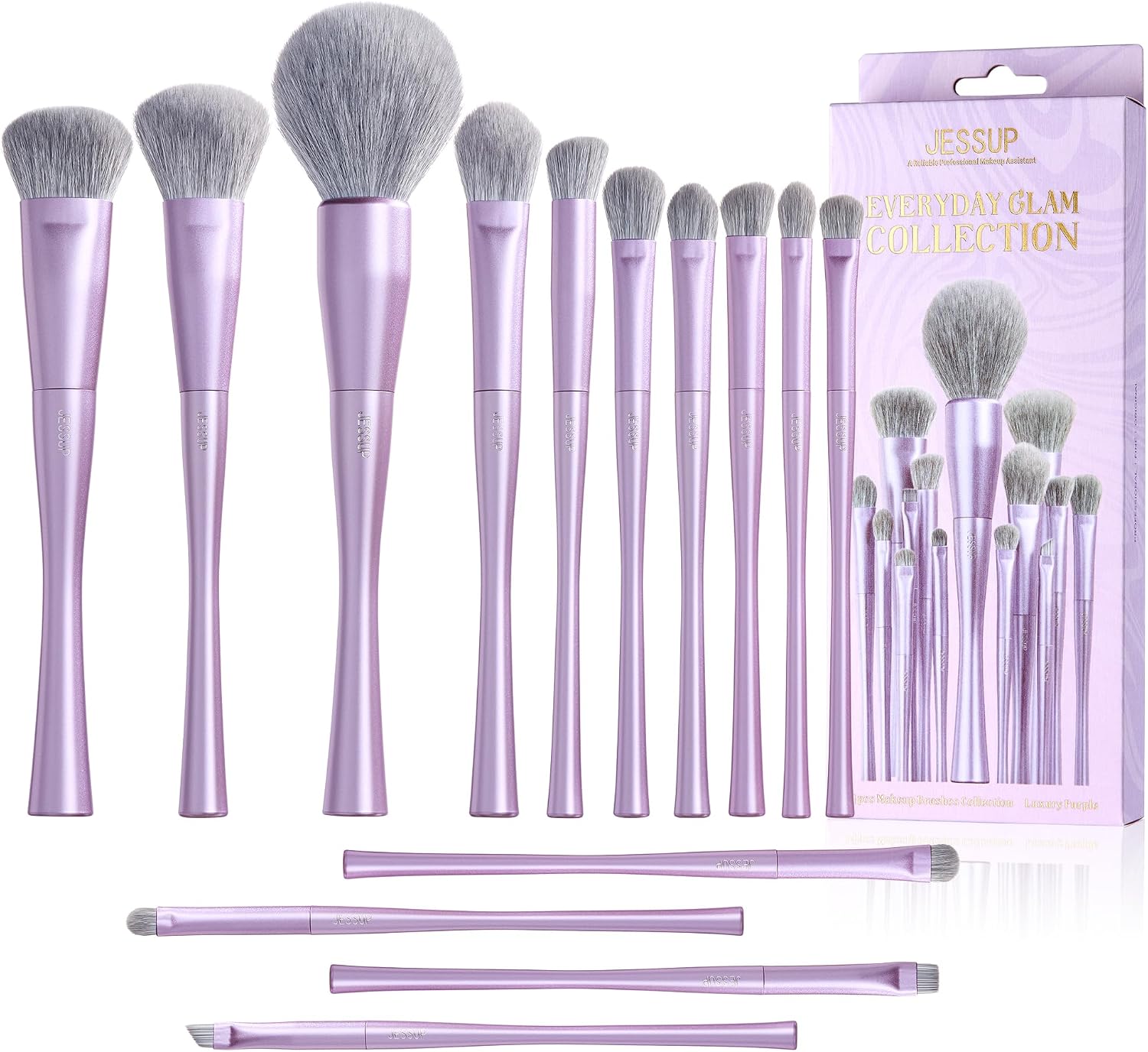 Jessup Pennelli Makeup Up Set 14 pezzi: pennelli vegani di lusso per viso e occhi