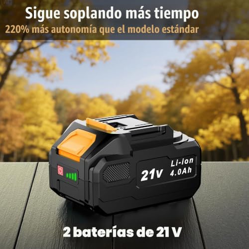 Detalle de Soplador de Hojas a Batería KUZUPRO 21 V con 2 Baterías de 4,0 Ah