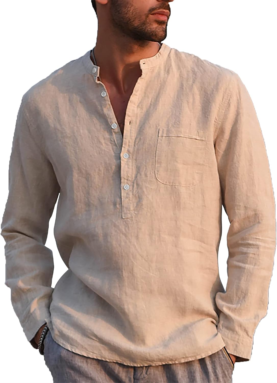 Detalle de LVCBL Camicia da Uomo in Lino Cotone leggera
