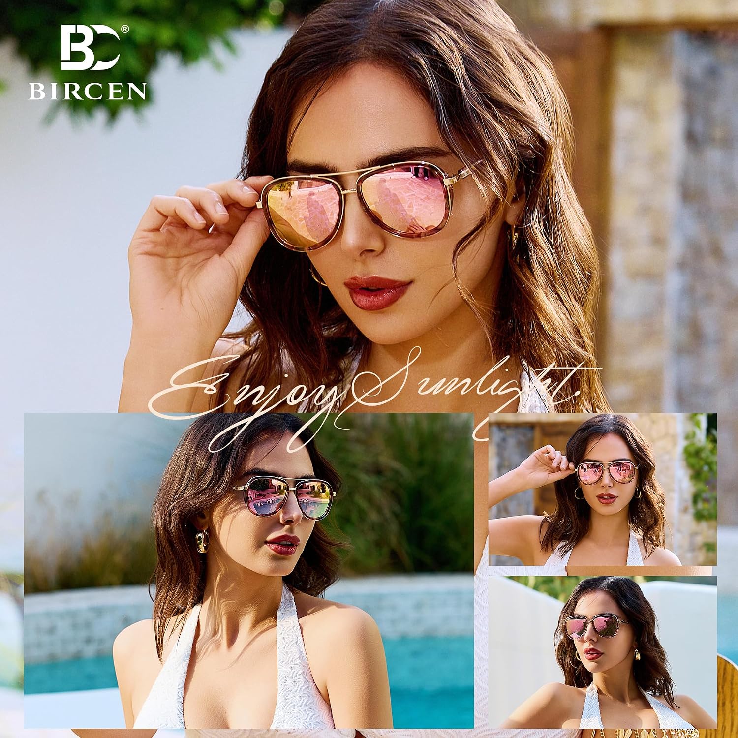 Detalle de Bircen BC2001 Polarized Retro Mirrored Sunglasses for Women with Acetate Frame