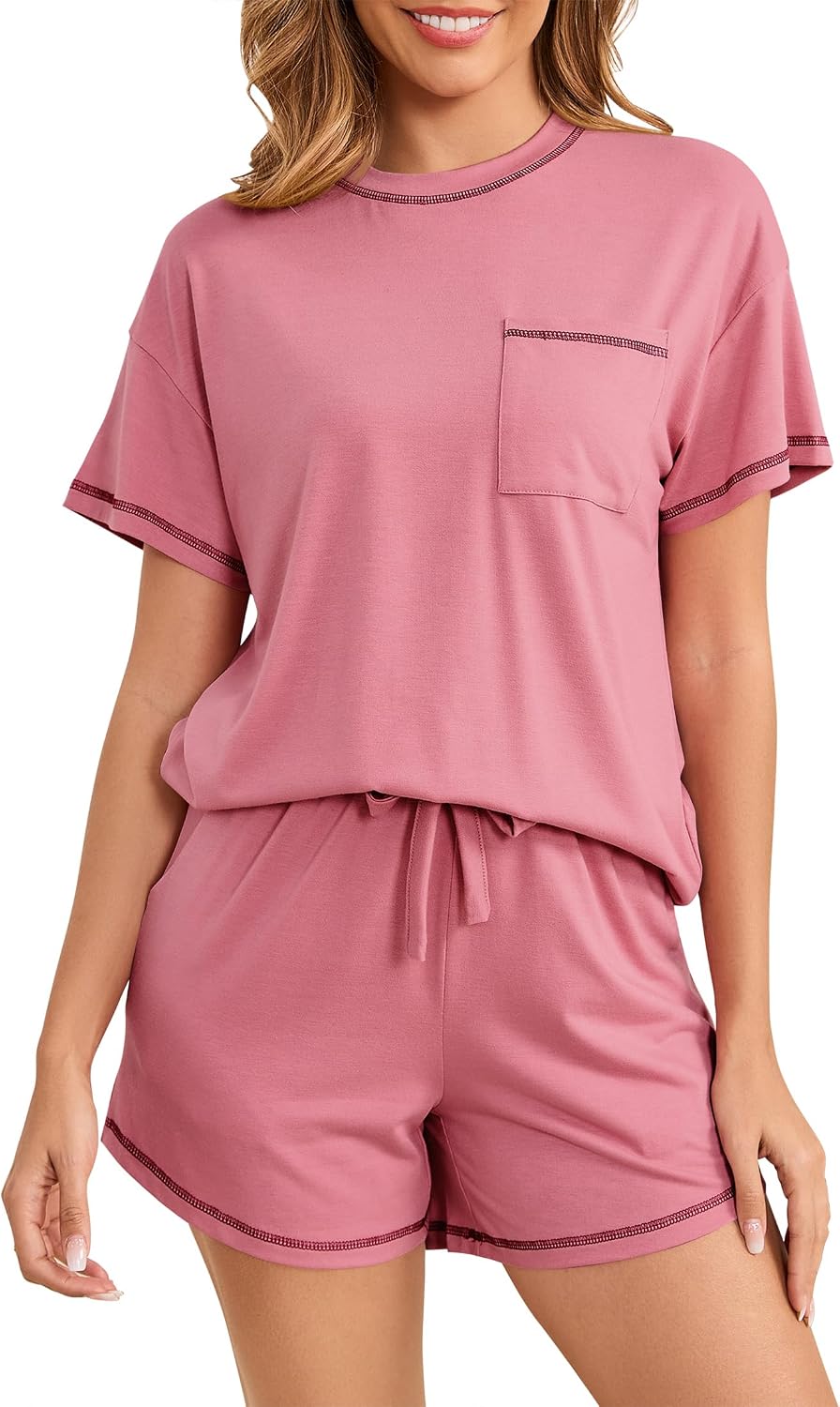 Detalle de Namatime Damen Kurz Schlafanzug aus Baumwolle – Pyjama Set mit Taschen