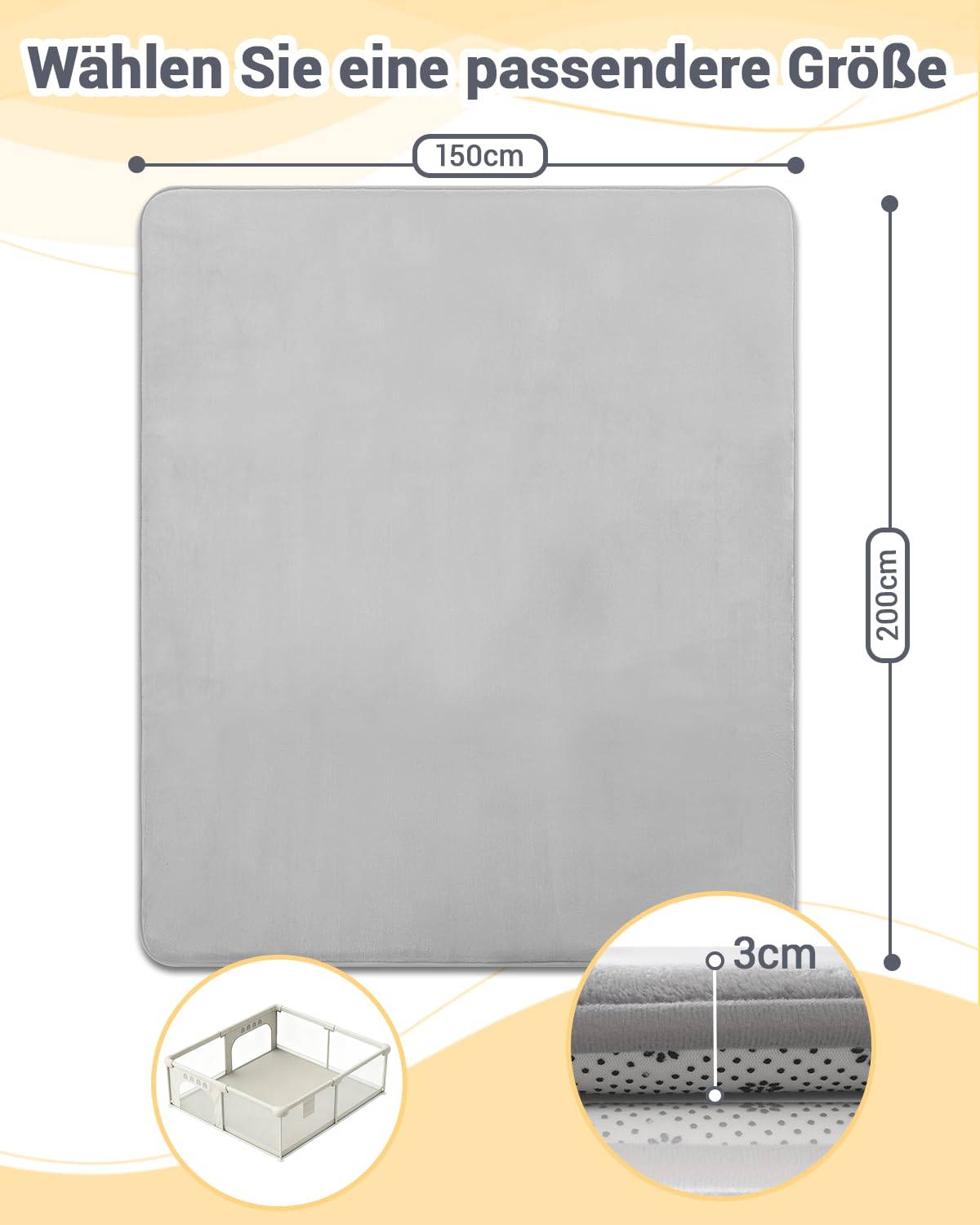 Thumbnail 2 de Favodormir Dicke Krabbelmatte Baby 150×200×3 cm – rutschfeste Spielmatte für Krabbel- und Laufanfänger, grau