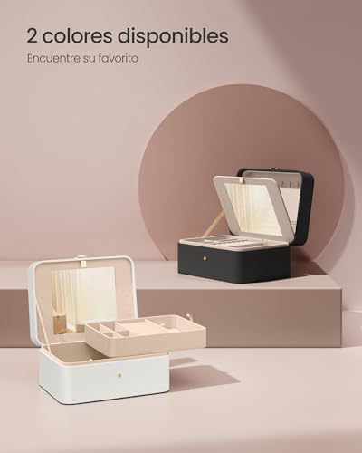 Detalle de SONGMICS Caja Joyero con Espejo GISELLA, 2 Niveles – 17,6 x 22 x 11 cm