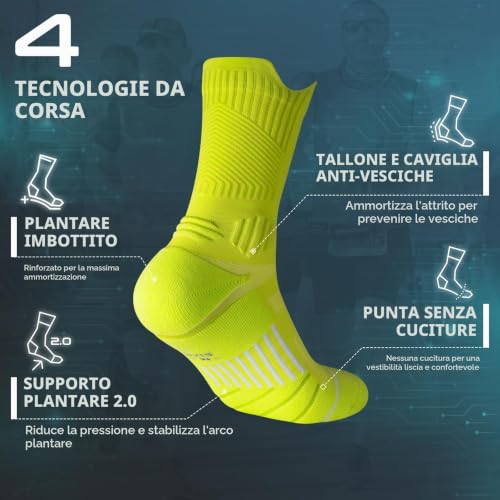Detalle de Rahhint Coolmax Compressione: Calzini Running Uomo 3Paia – Anti-Vesciche, Supporto Arco Plantare