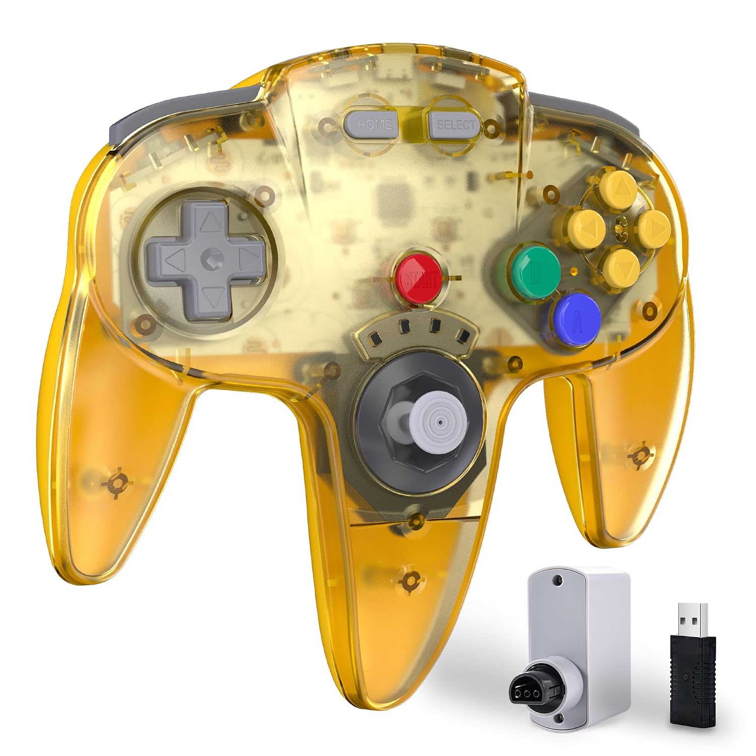 Detalle de miadore 2,4 GHz Wireless N64-Controller für Switch (N64/Switch Online/OLED/Lite) inkl. USB- & N64-Receiver – klar gelb