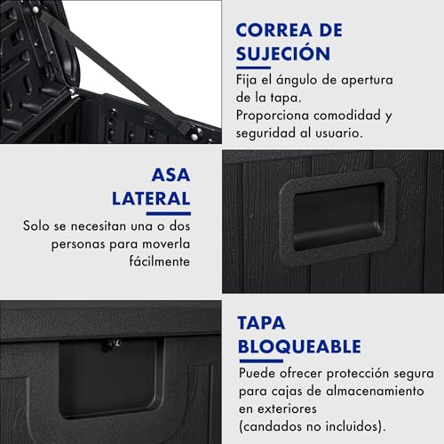 Detalle de Baúl exterior de resina impermeable 450L de T-LOVENDO.ES | Arcón de jardín resistente