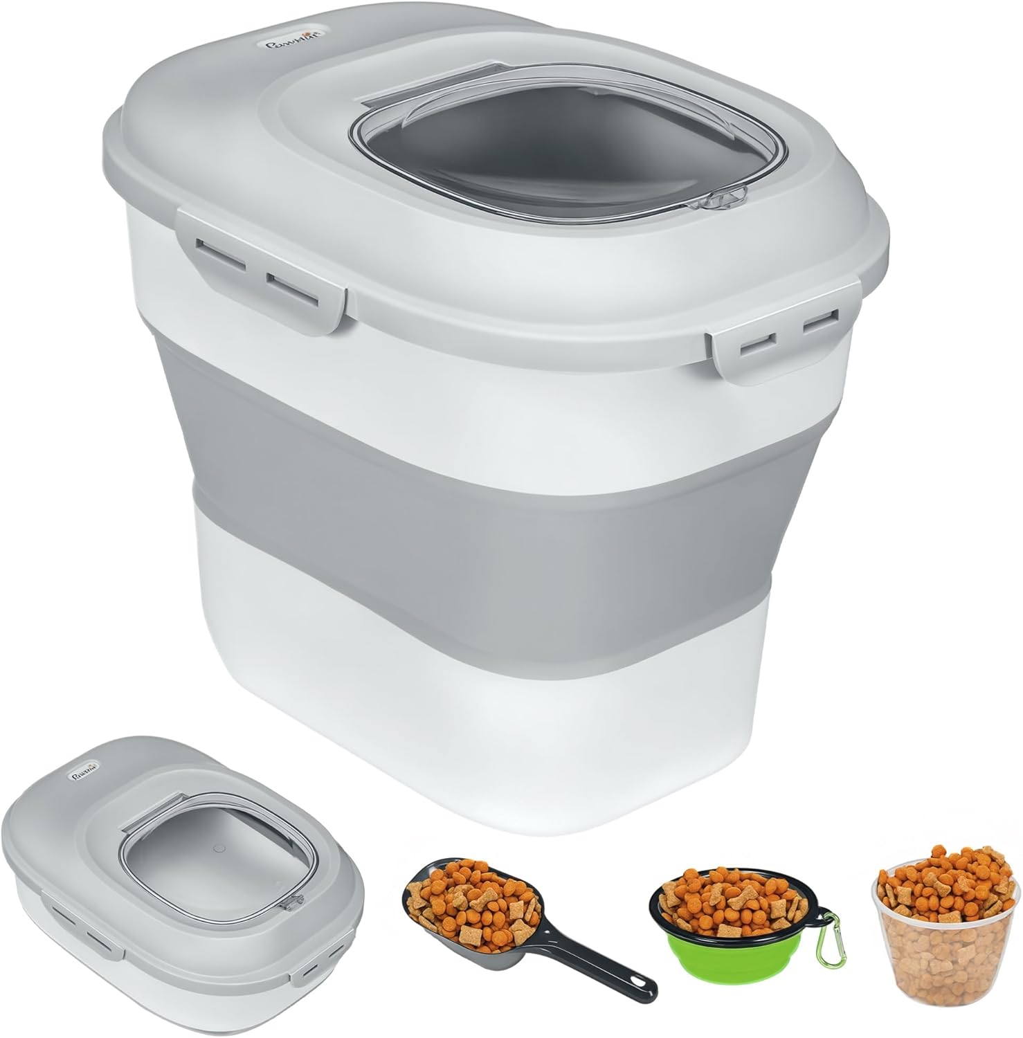 PawHut conteneur à croquettes pliable 25L plié 5L, hermétique sur roulettes (gris)