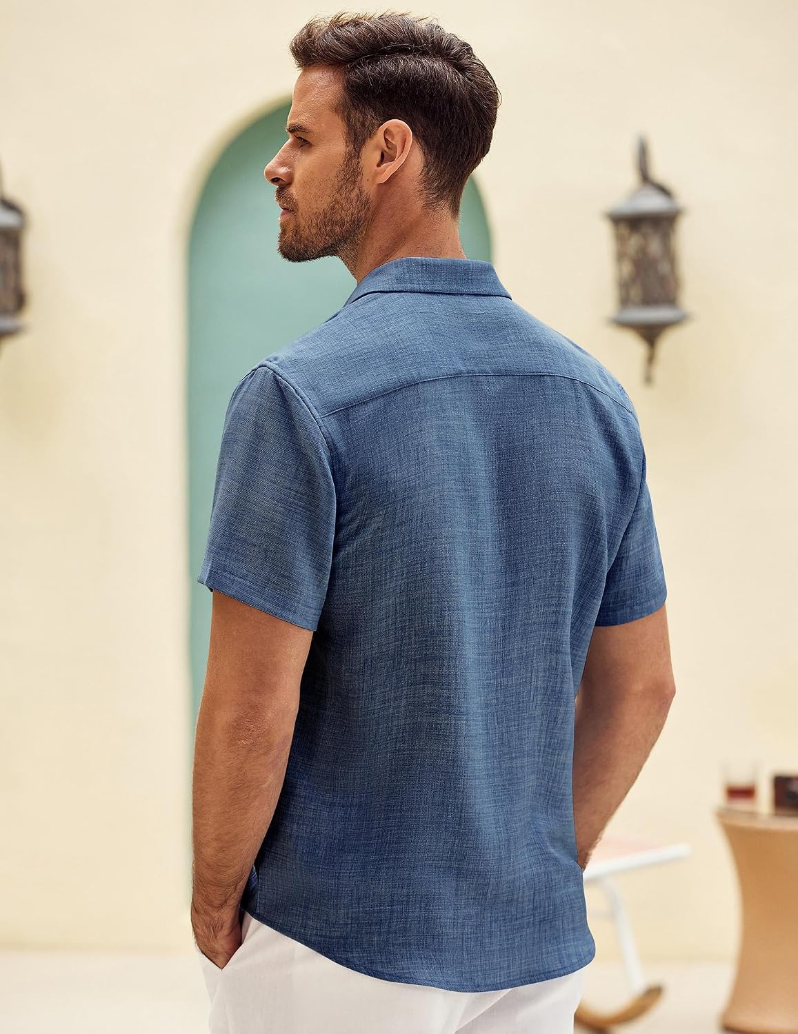 Detalle de COOFANDY Men's Button Down Short Sleeve Shirt – Textured, Breathable Summer Essential