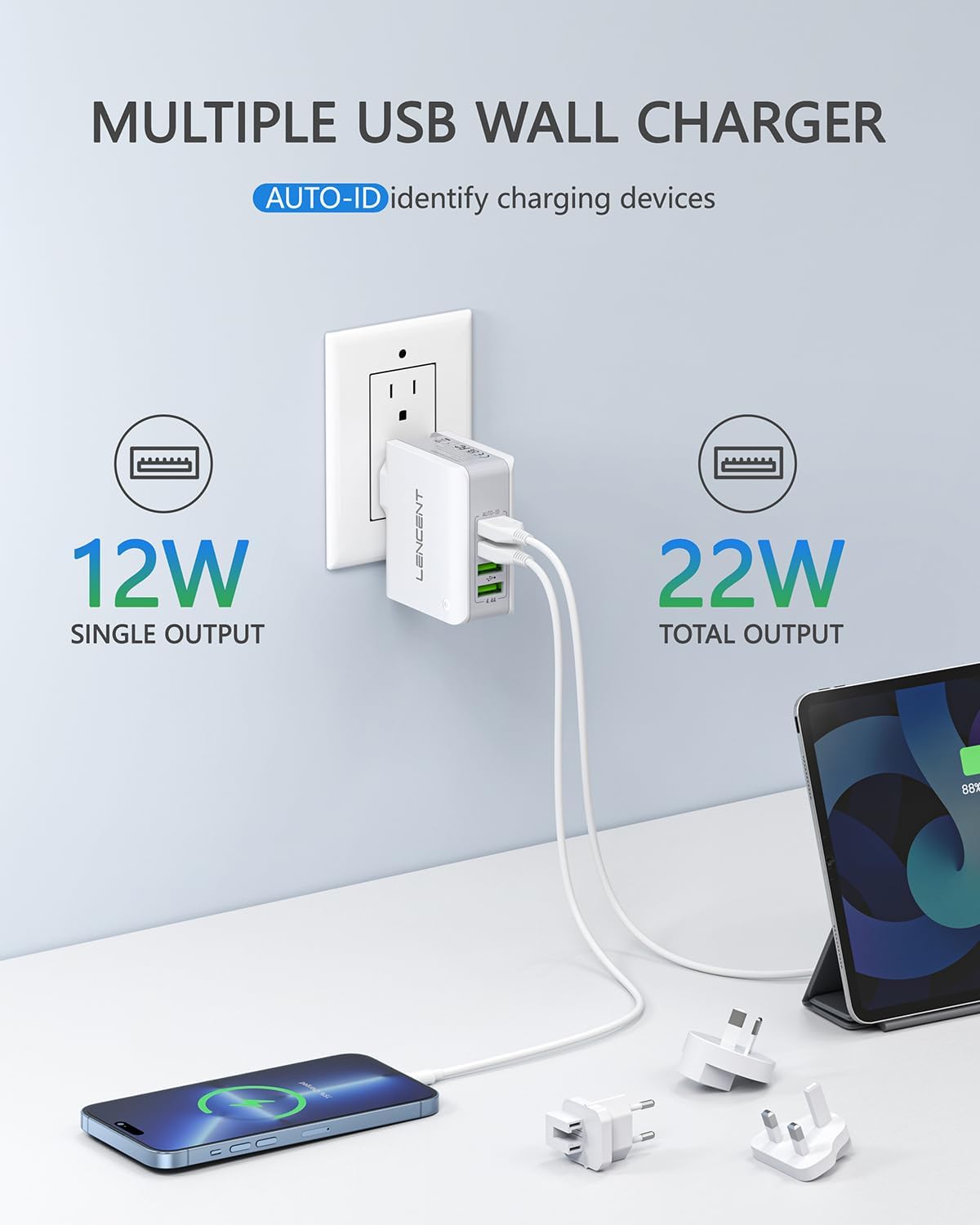 Detalle 2 de LENCENT Cargador USB multipuerto 4,4A