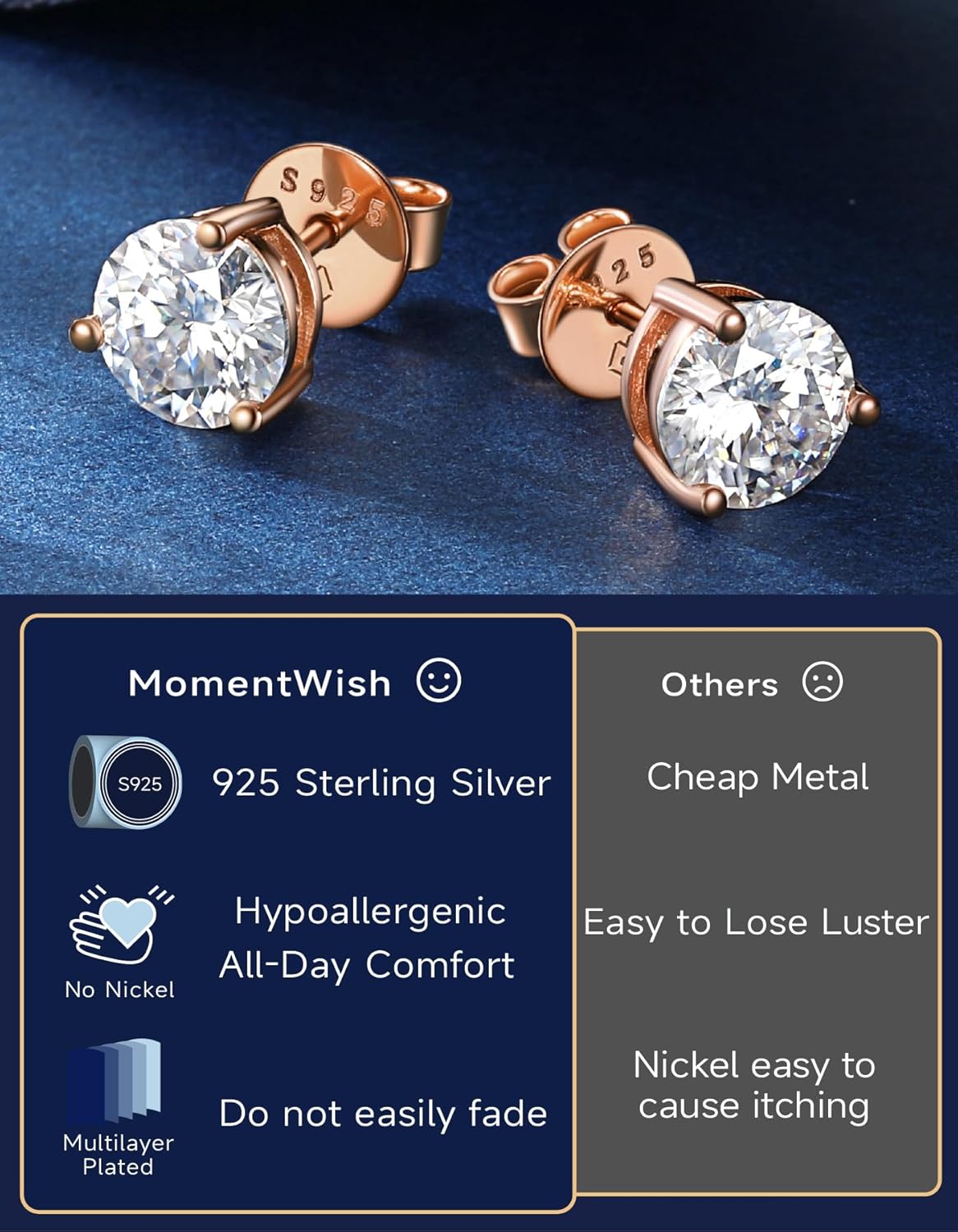 Thumbnail 5 de MomentWish Moissanite Ohrstecker aus 925 Sterlingsilber (Rosegold 585 vergoldet) – Damen-Schmuck