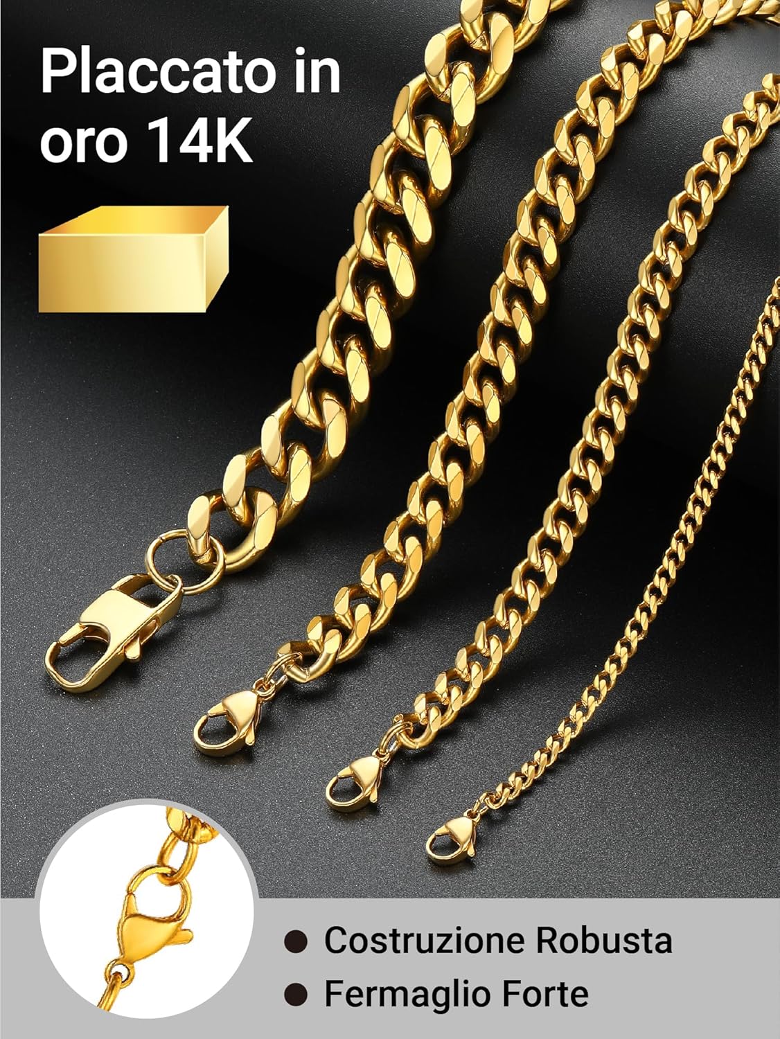 Thumbnail 2 de PROSTEEL Collana Uomo Donna a Catena Barbazzale Cubana Hip Hop: acciaio inox, 3 tonalità, lunghezze 35–75 cm