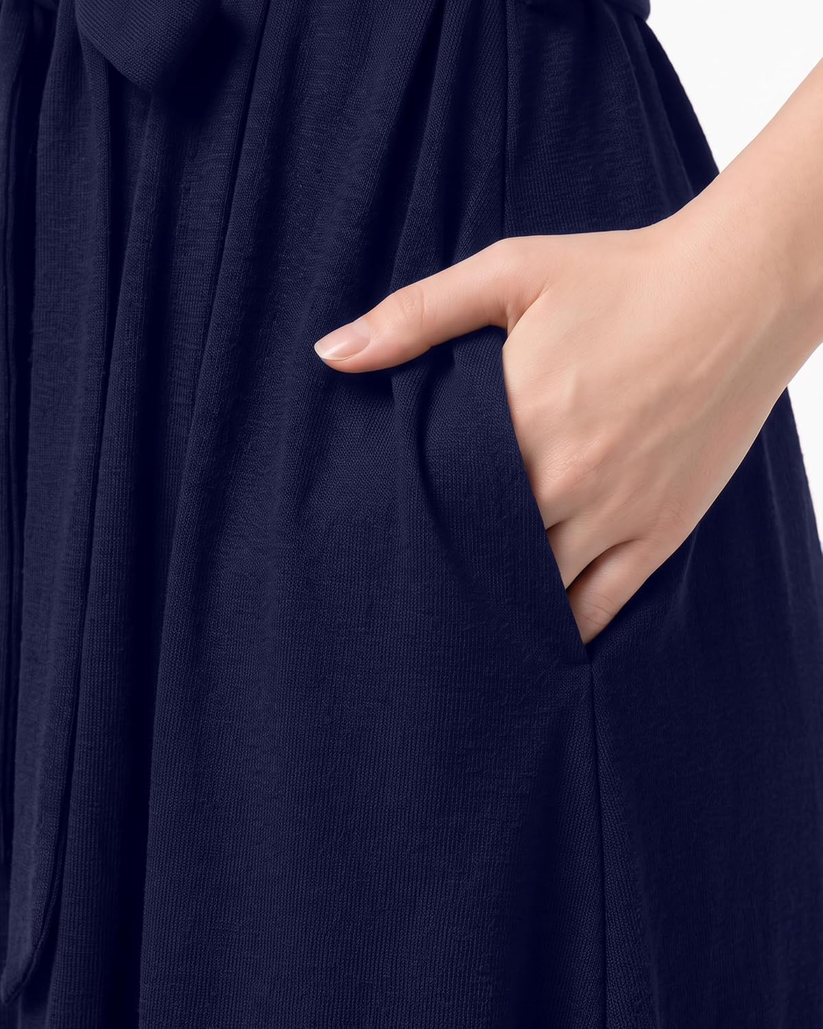 Detalle de NY Threads gebreide damesbadjas in katoenmix met taillelint en zijzakken