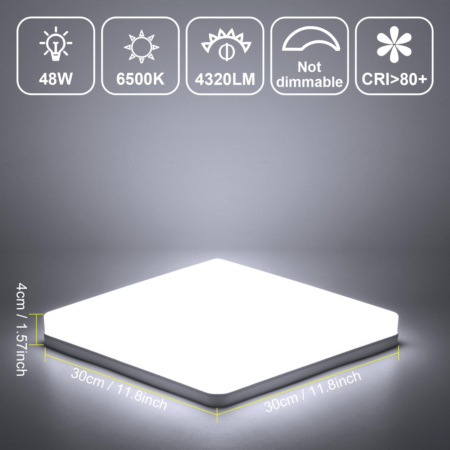 Detalle 2 de Kambo Lampada da soffitto LED quadrata 48W, bianco freddo 6500K (4320 lm) per bagno, cucina e ufficio