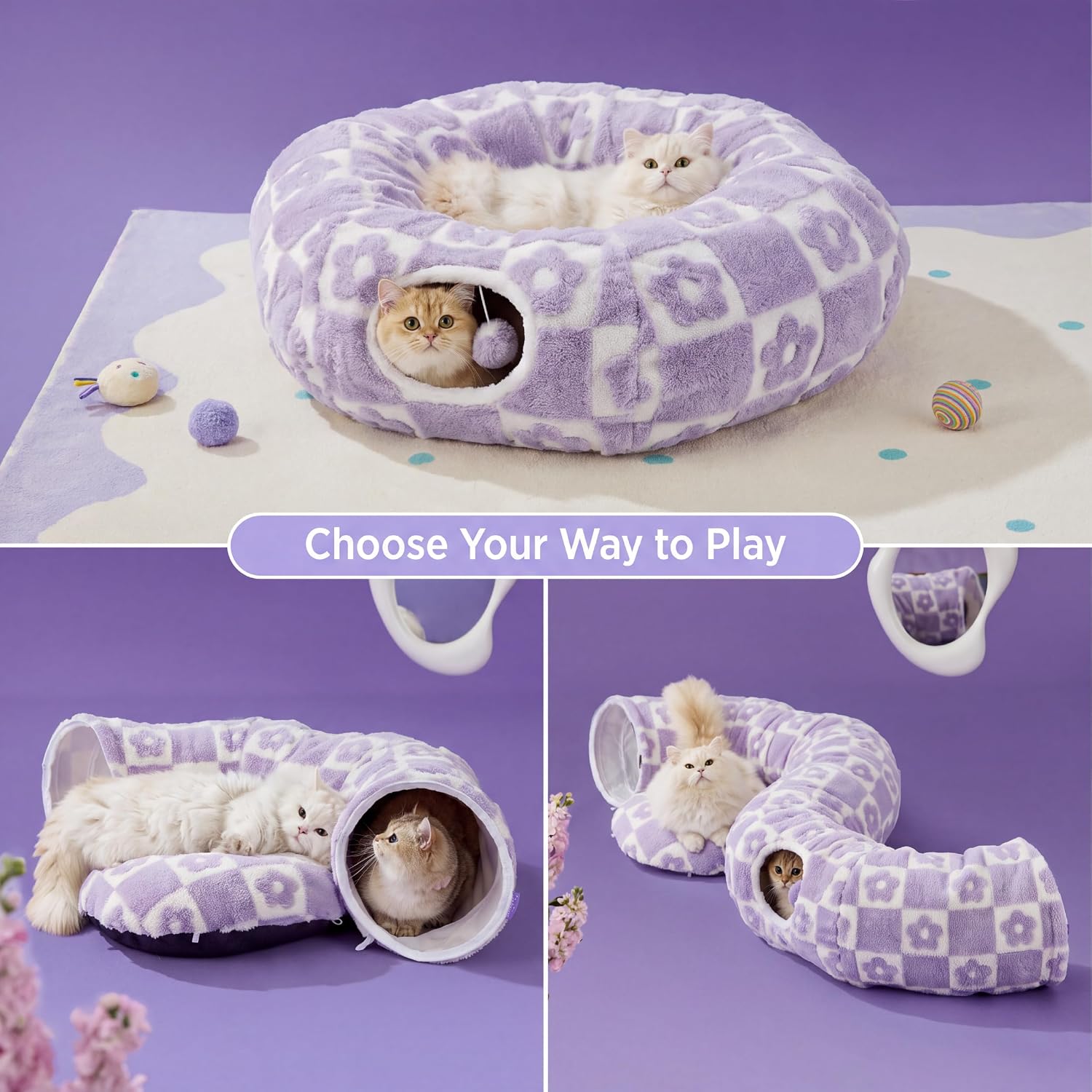 Thumbnail 1 de LE SURE LB6T9A2UST00 2-in-1 Cat Tunnel Bed, 33.5-In. Round Design
