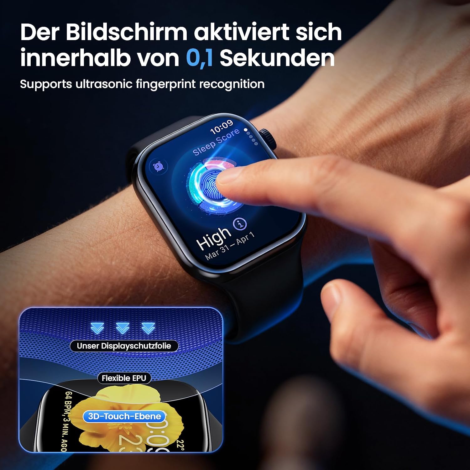 Thumbnail 6 de UniqueMe Displayschutz für Apple Watch 42 mm – 4er-Set HD-TPU-Folie (Series 11/10) mit einfacher Installation