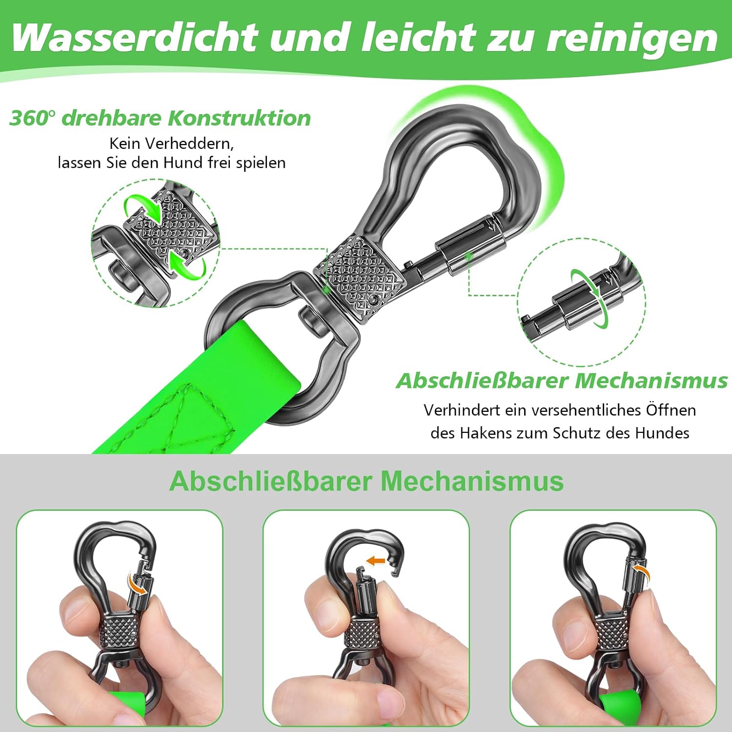 Detalle de X XBEN Wasserdicht Schleppleine für Hunde 10M – robuste, schmutzunempfindliche Trainingsleine mit abschließbarem Karabiner