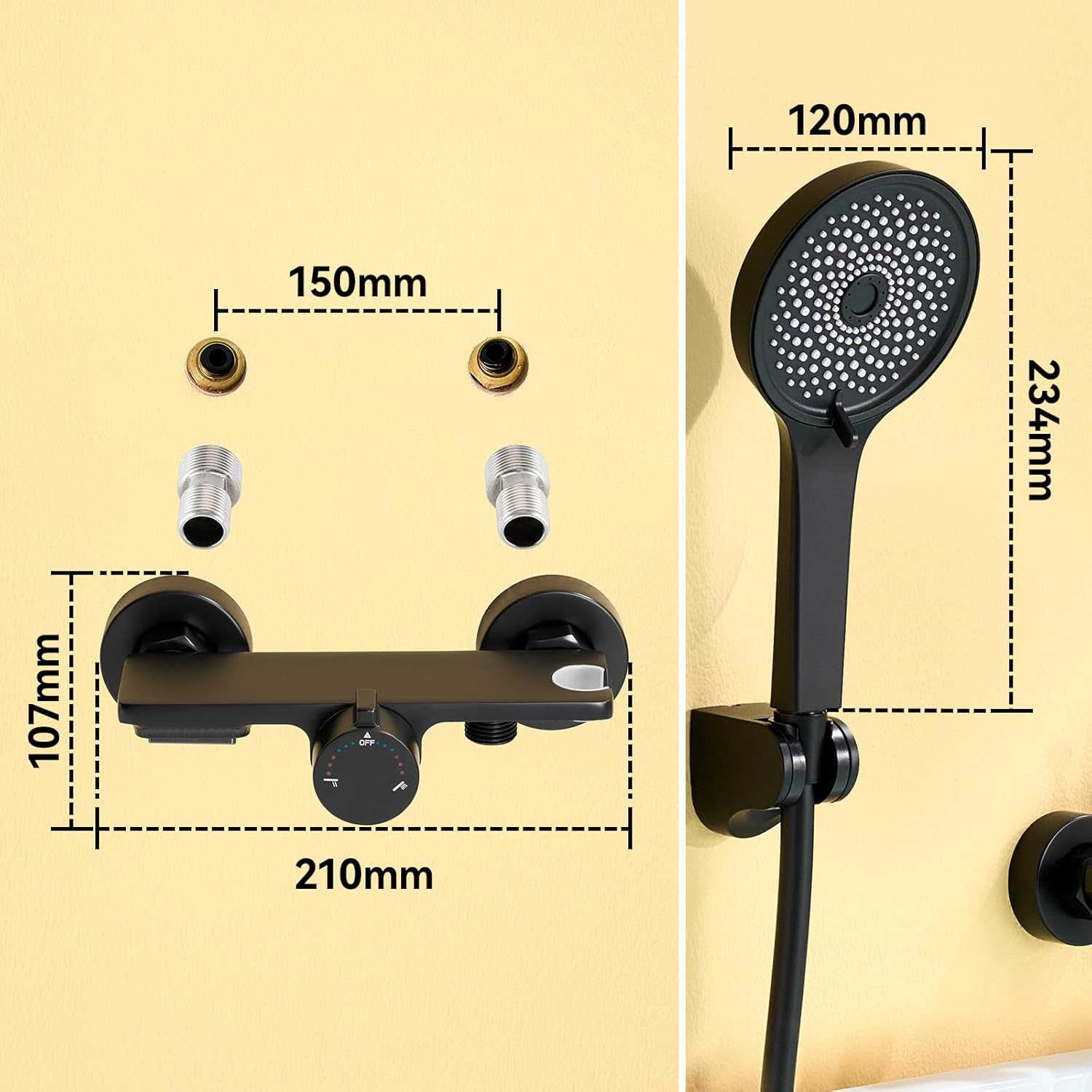 Thumbnail 6 de Auralum Rubinetto Vasca da Bagno con Doccetta 5 Geti e Doccia a Cascata – Nero, Tubo 1,5 m