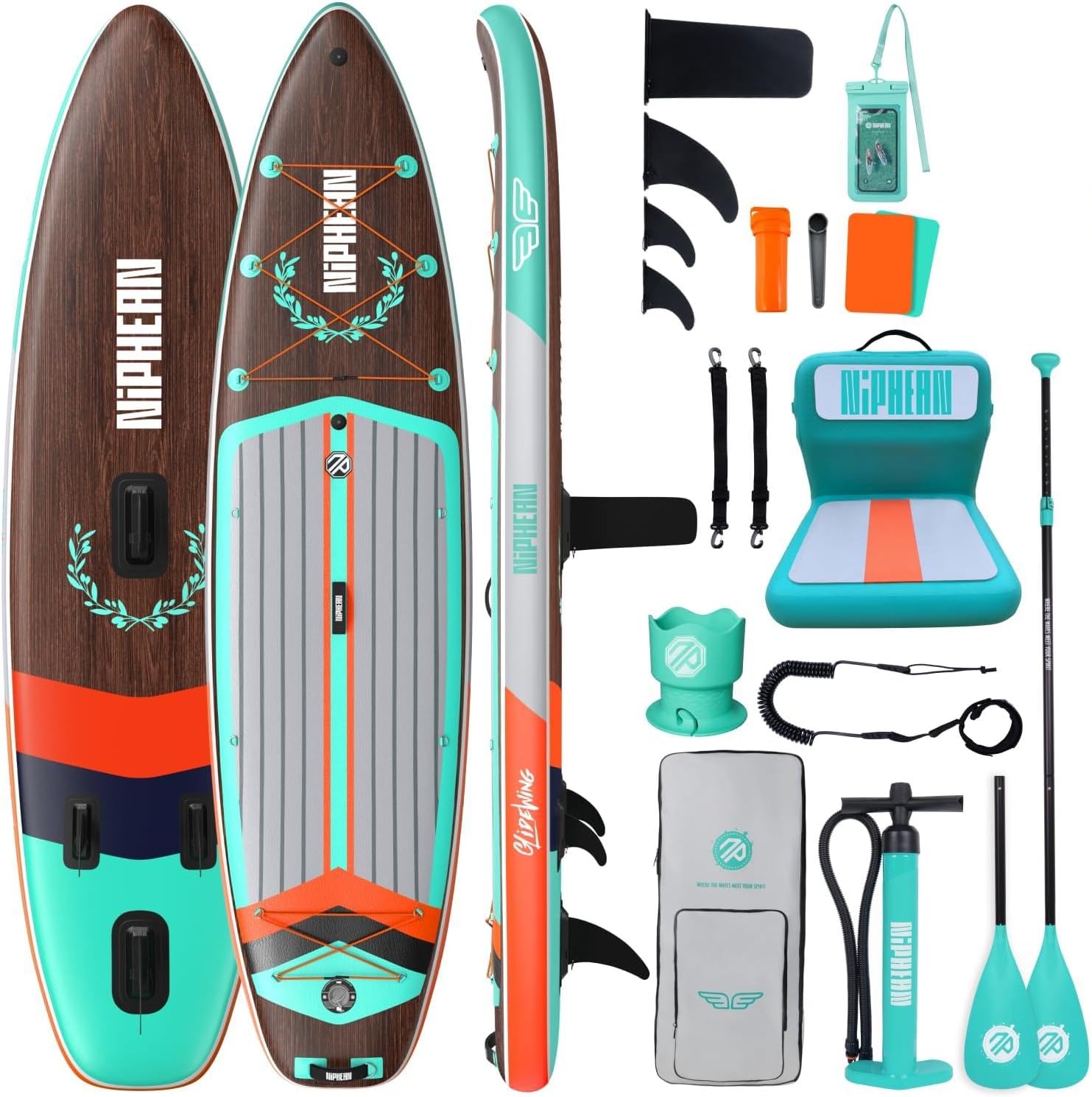 Niphean (Extra Large) Inflatable Paddle Board (SUP) for 2+1 People, 500 lbs Capacity with Accessories