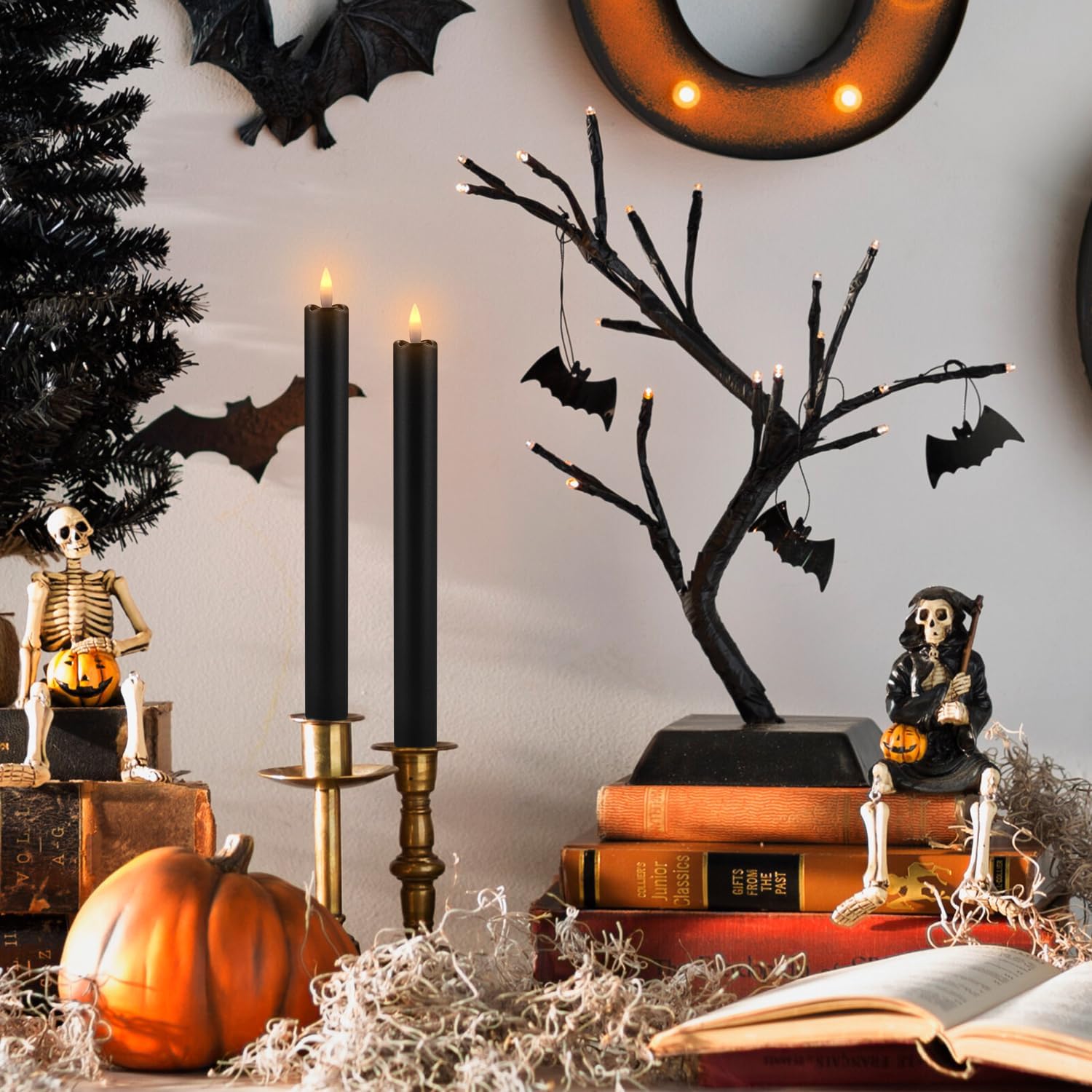 Detalle de TLNFHRPI RTY1023 Black Flameless Taper Candles, 24-Pack with Remote and Timer