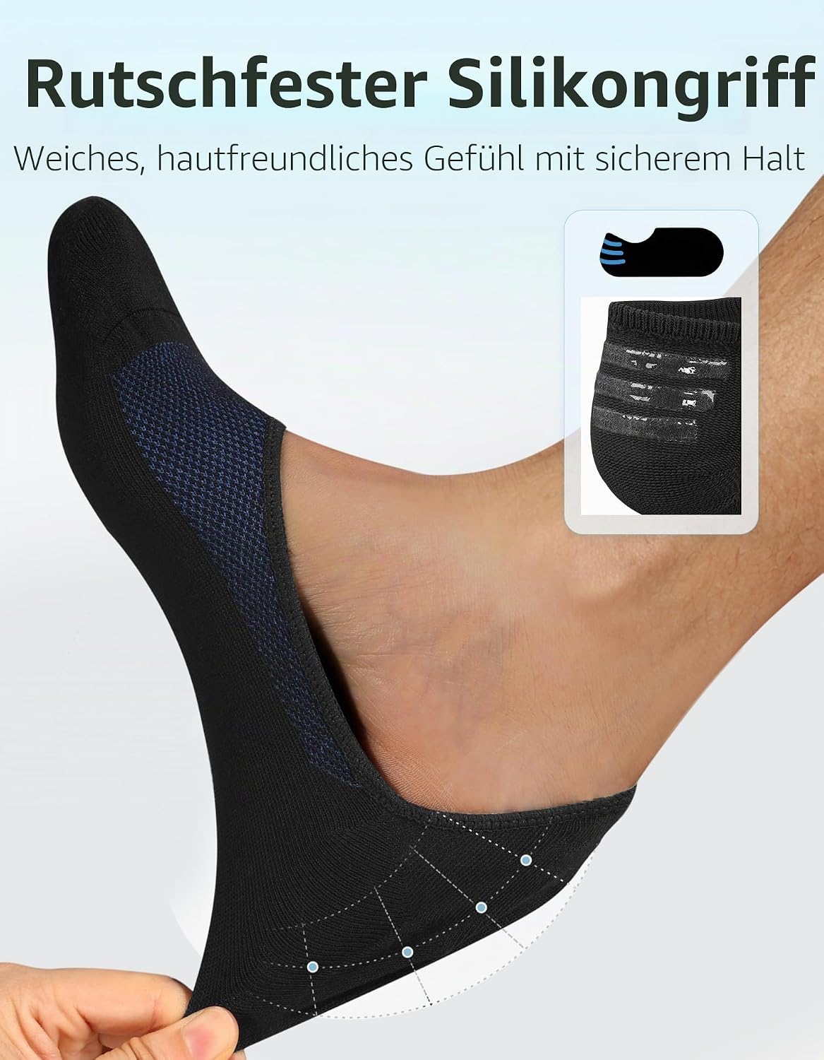 Detalle de CLOSEMATE Füßlinge Herren – 6 Paar unsichtbare Sneaker-Socken mit rutschfestem Silikon und atmungsaktivem Mesh (Gr.39-42 / 43-46)