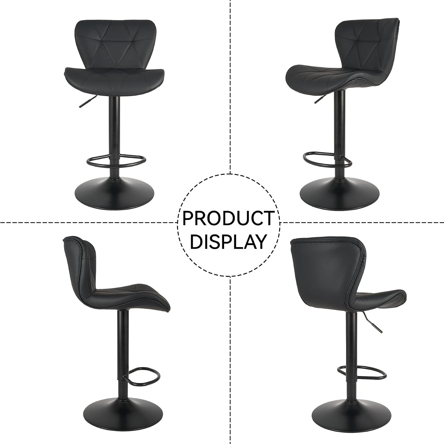 Detalle 1 de Nalupatio Modern Bar Stools Set of 2, Adjustable Faux Leather Swivel, Black