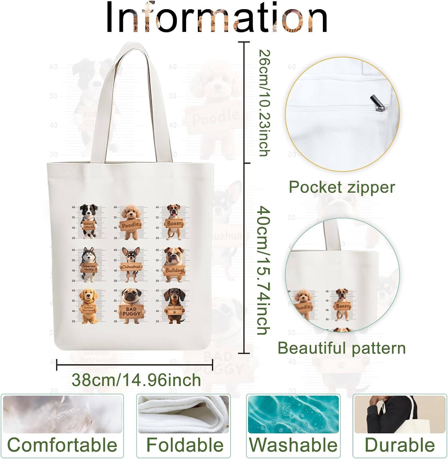 Detalle 2 de ANATTASOUL Canvas Tote Bag: Durable, Foldable Reusable Carry for Everyday Use